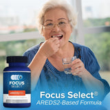 Focus Vision AREDS2 Eye Health Softgels bottle with nutritional information