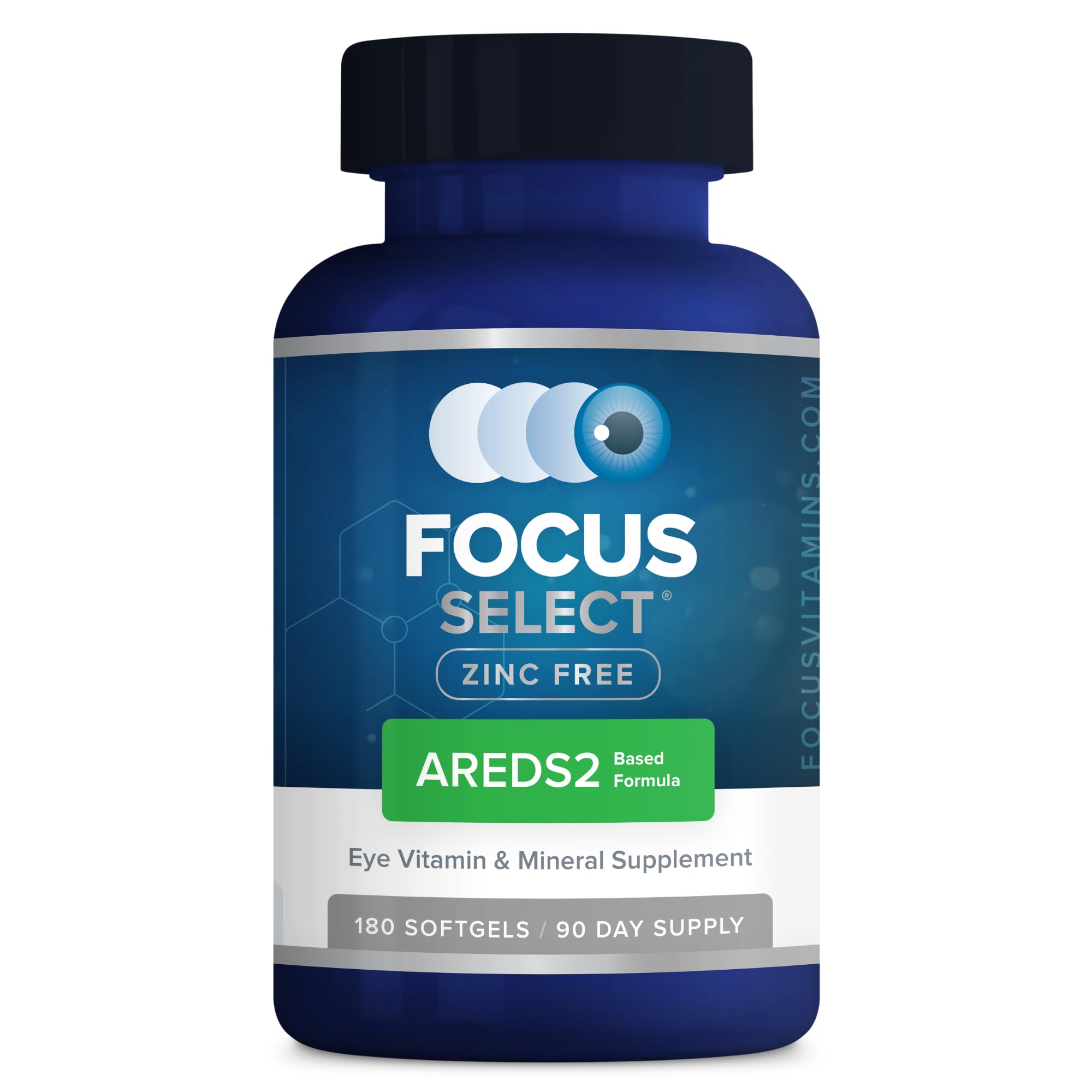 Focus Vision Supplements Zinc Free AREDS 2 Eye Vitamins 180 softgel capsules front view
