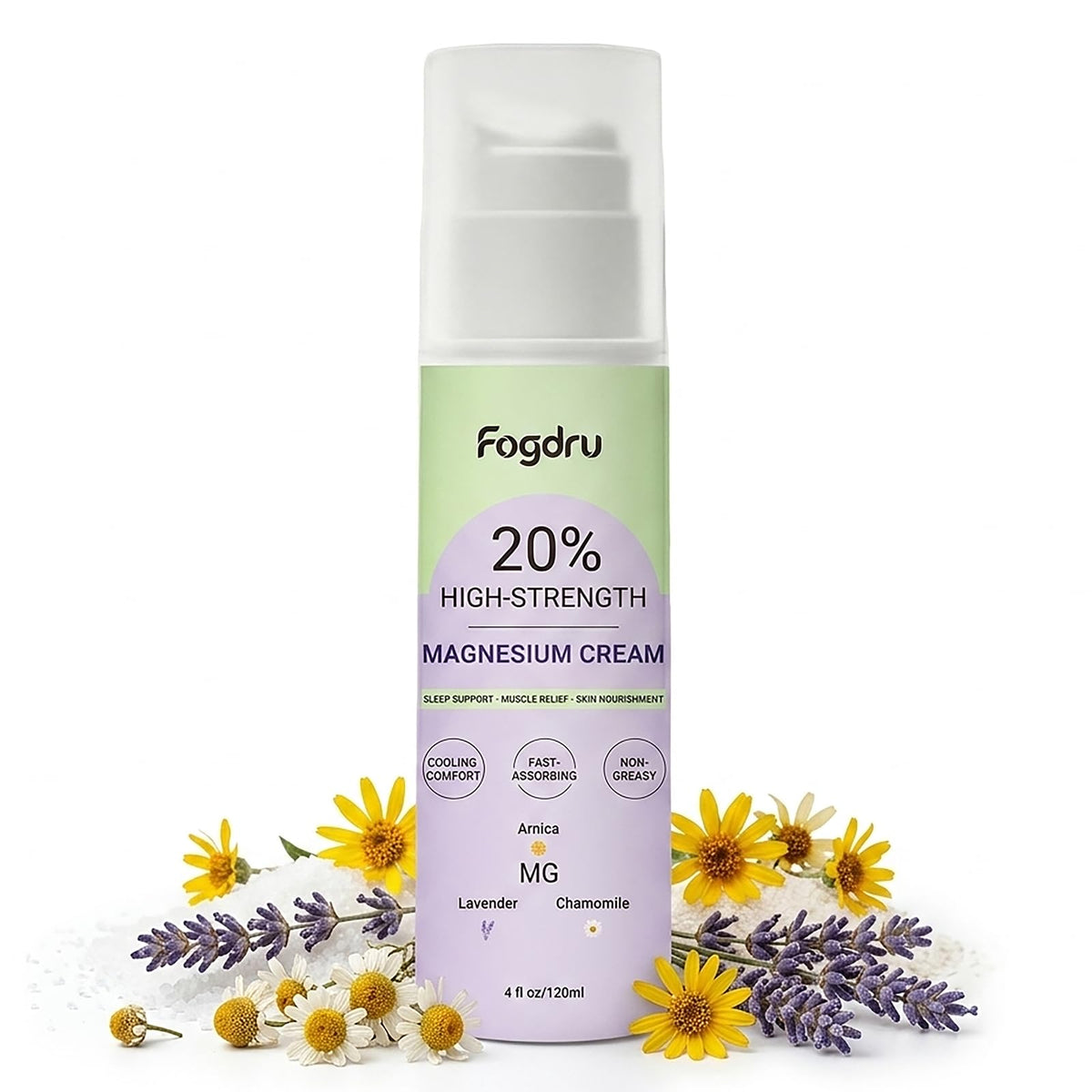 Fogdru Magnesium Cream 120ml front view with packaging