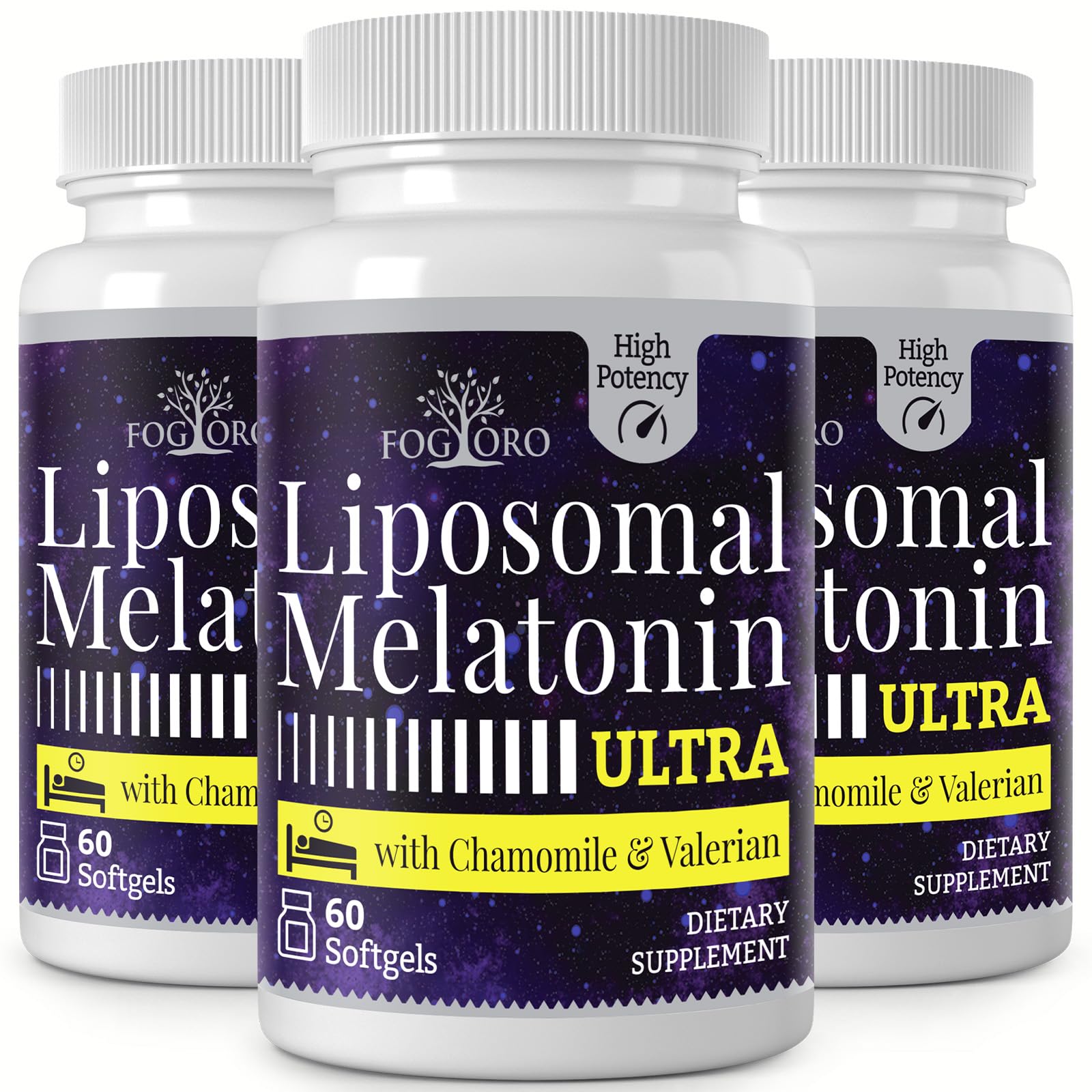 Fogoro Melatonin 60mg softgel capsules pack of 3 front view