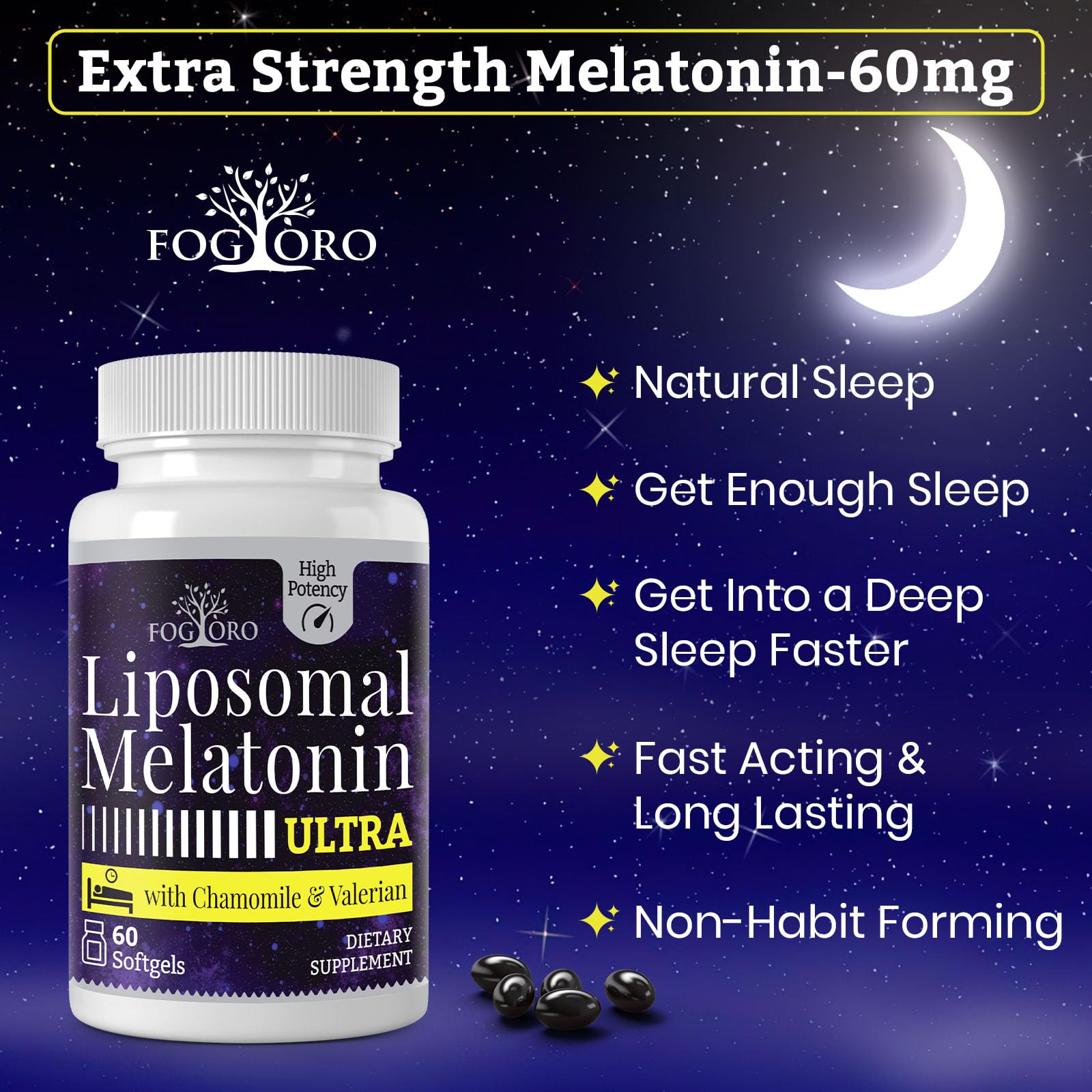 Fogoro Melatonin Sleep Supplement 60mg packaging front