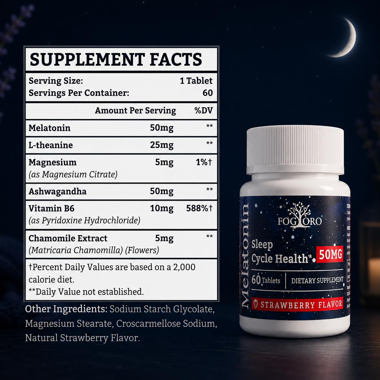Fogoro Melatonin Sleep Supplement packaging details