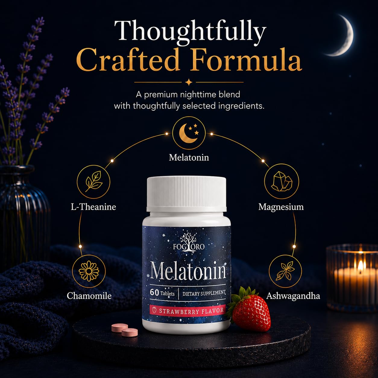 Fogoro Melatonin Sleep Supplement tablets close-up