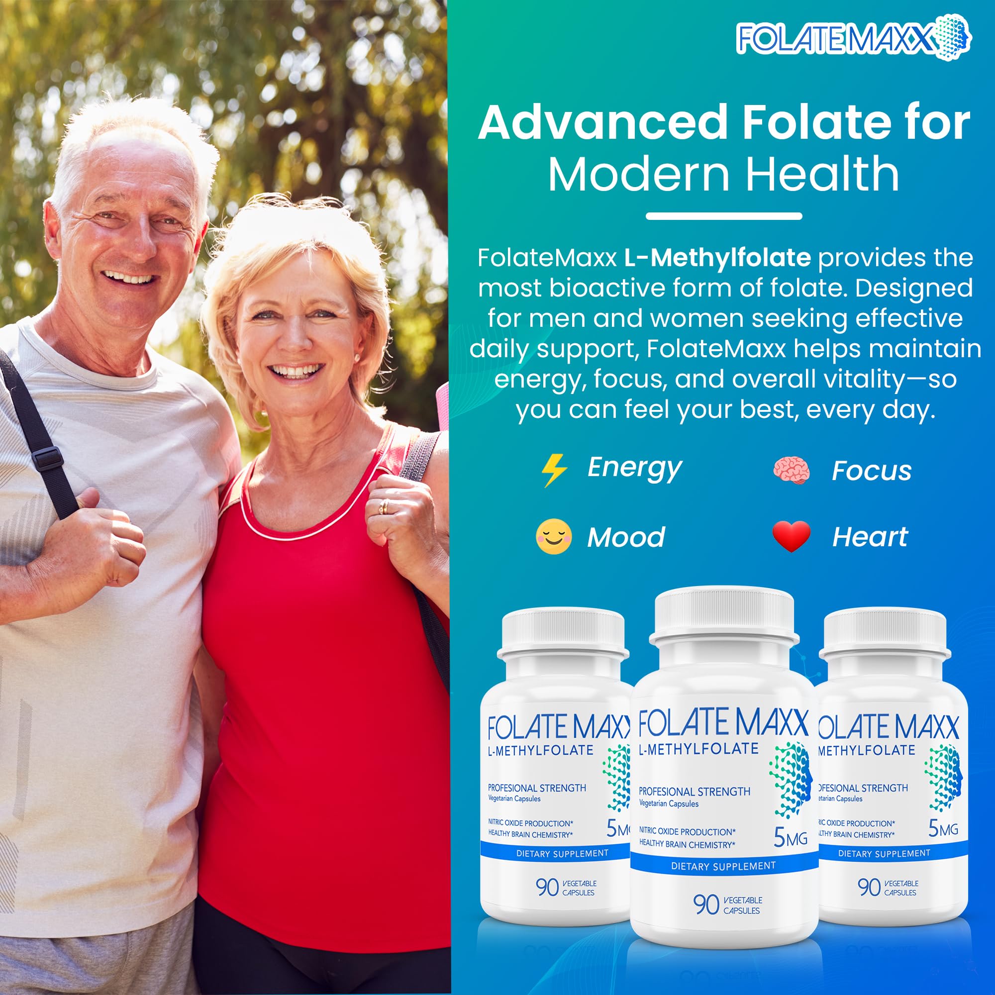 FOLATE MAXX L Methylfolate 5mg 90 Capsules side view