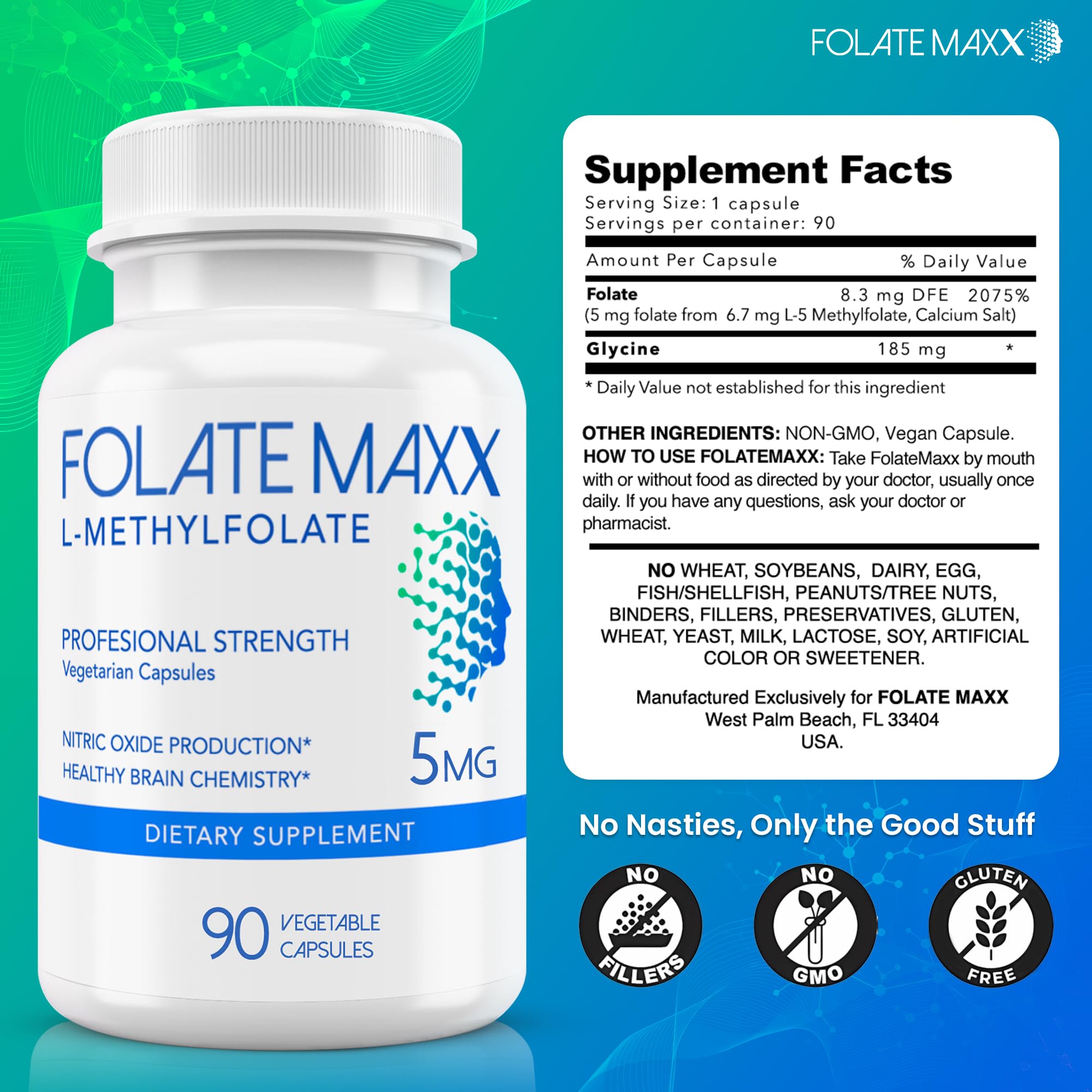 FOLATE MAXX L Methylfolate 5mg capsules on a table