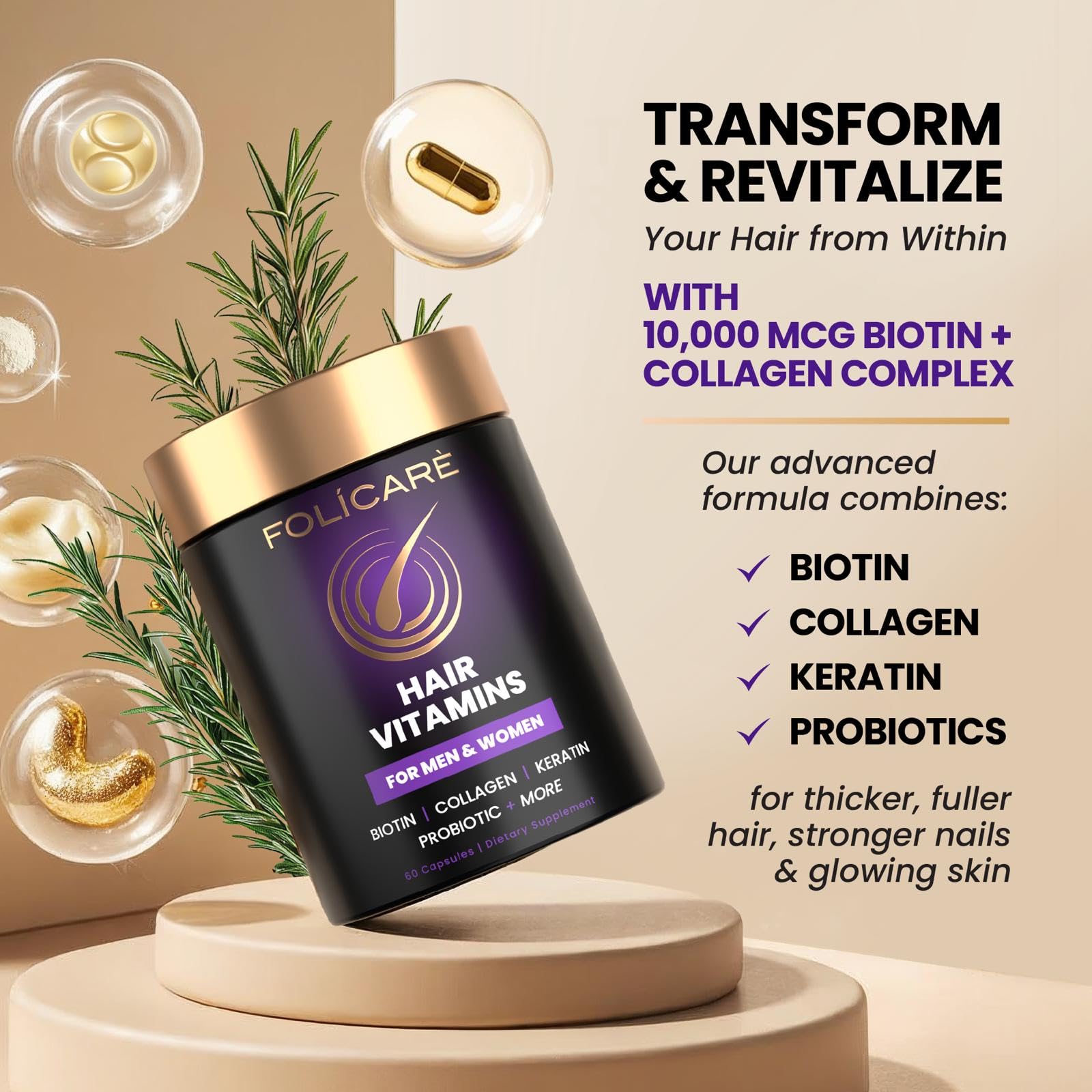 FOLICARE Biotin Supplement bottle side view