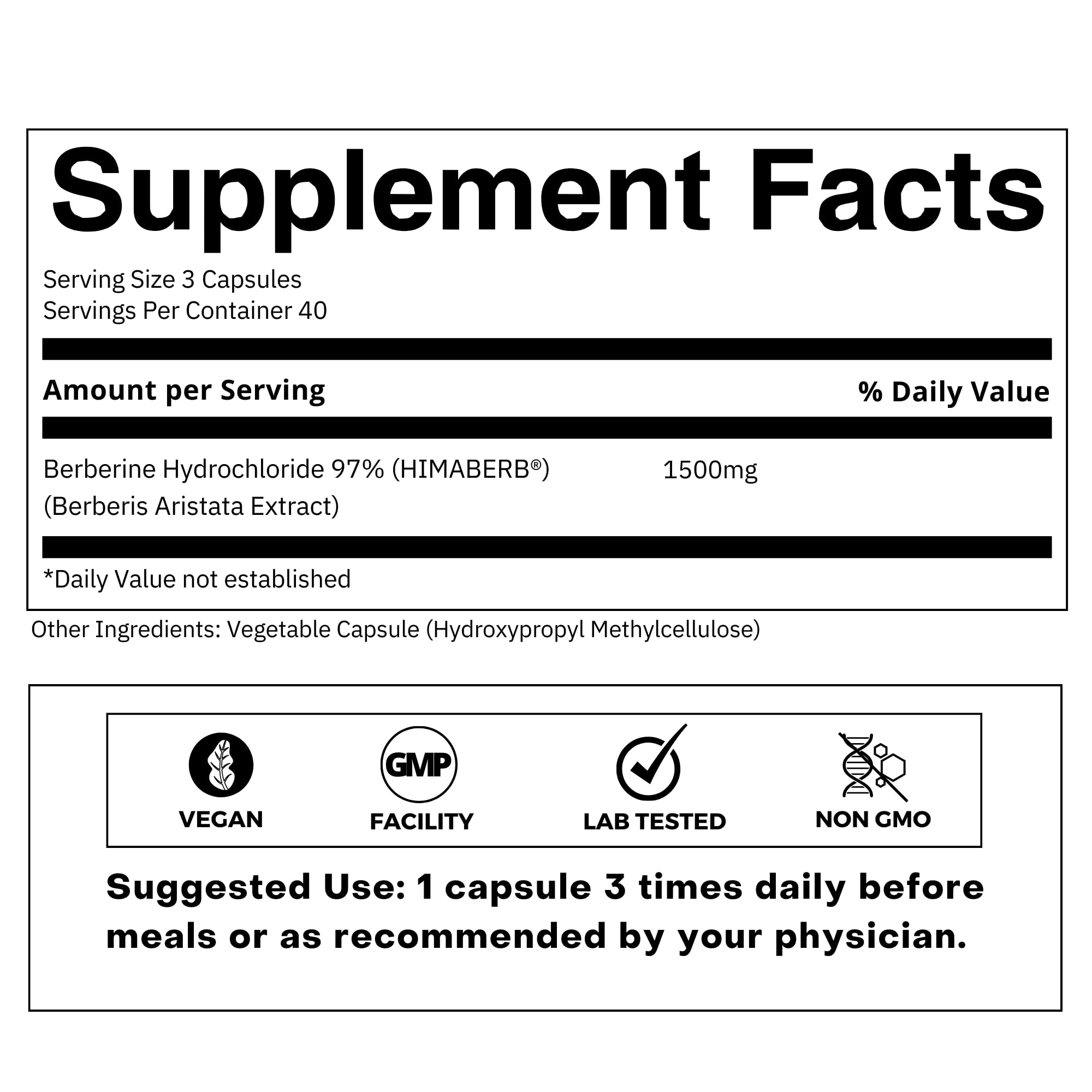 FOLIUS LABS Berberine HCL 500mg supplement side view