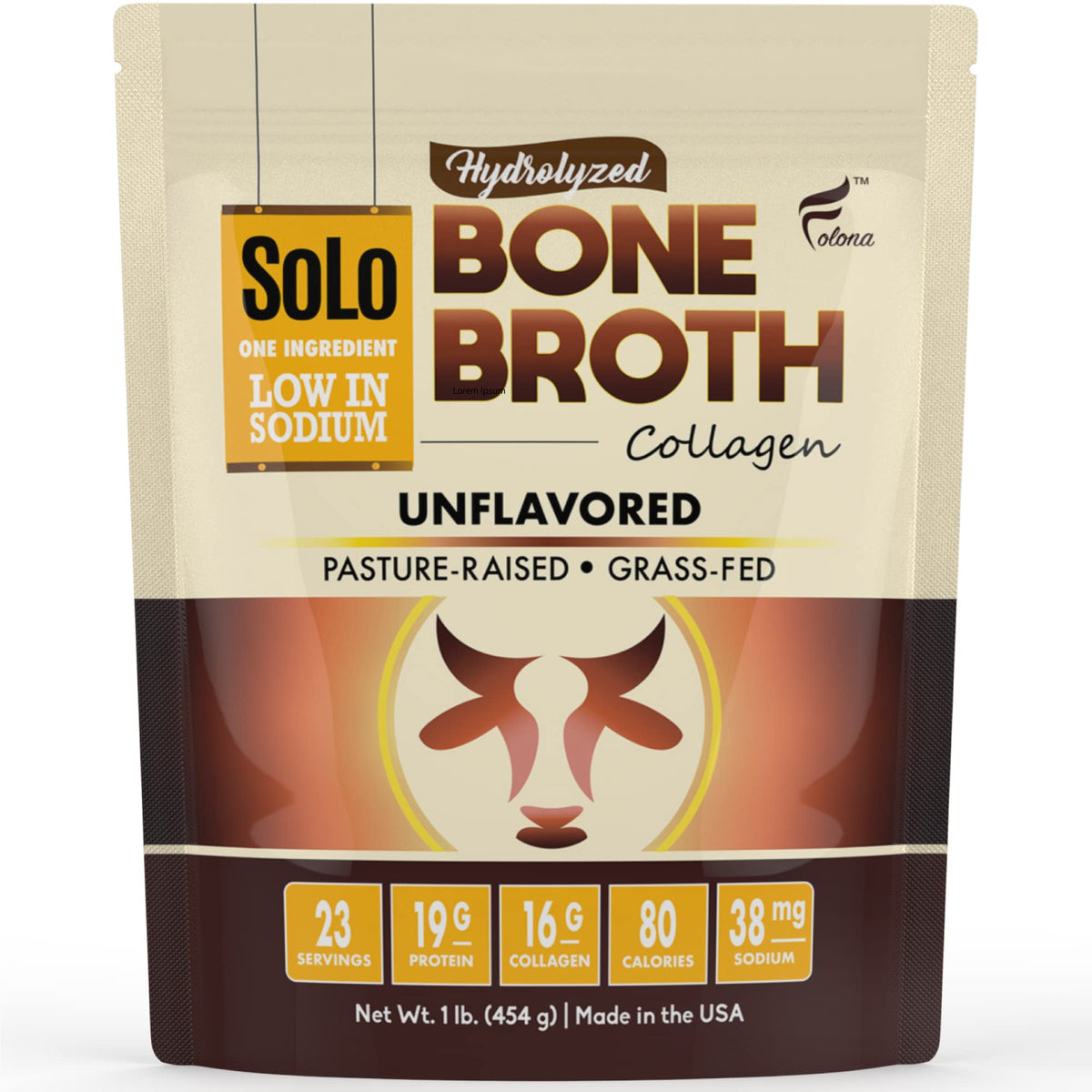 FOLONA Bone Broth Protein Powder 454g front view