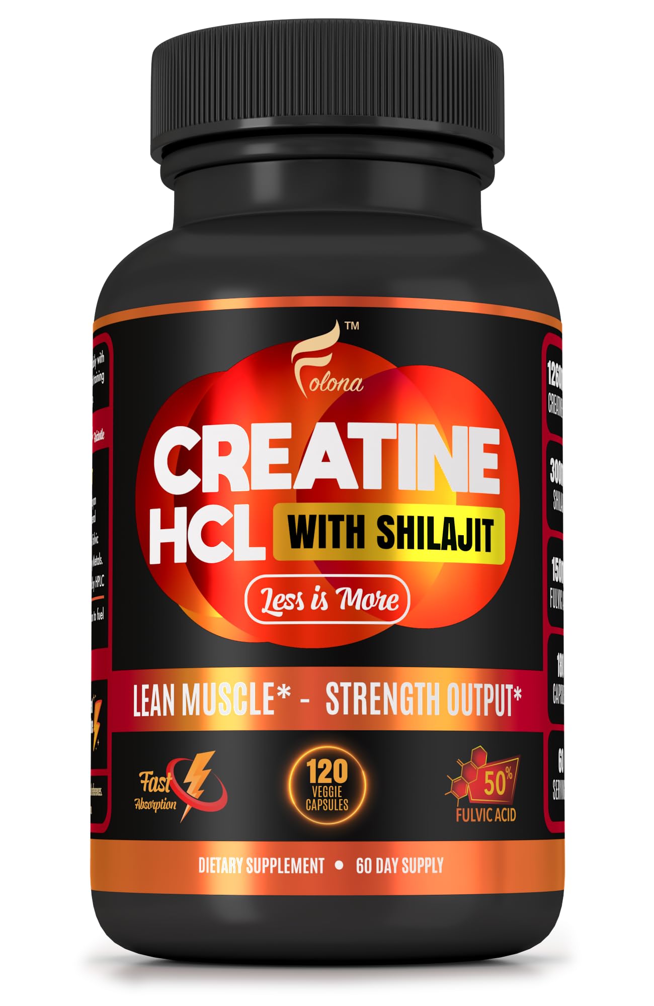 FOLONA Creatine HCl with Shilajit 90 Capsules front view