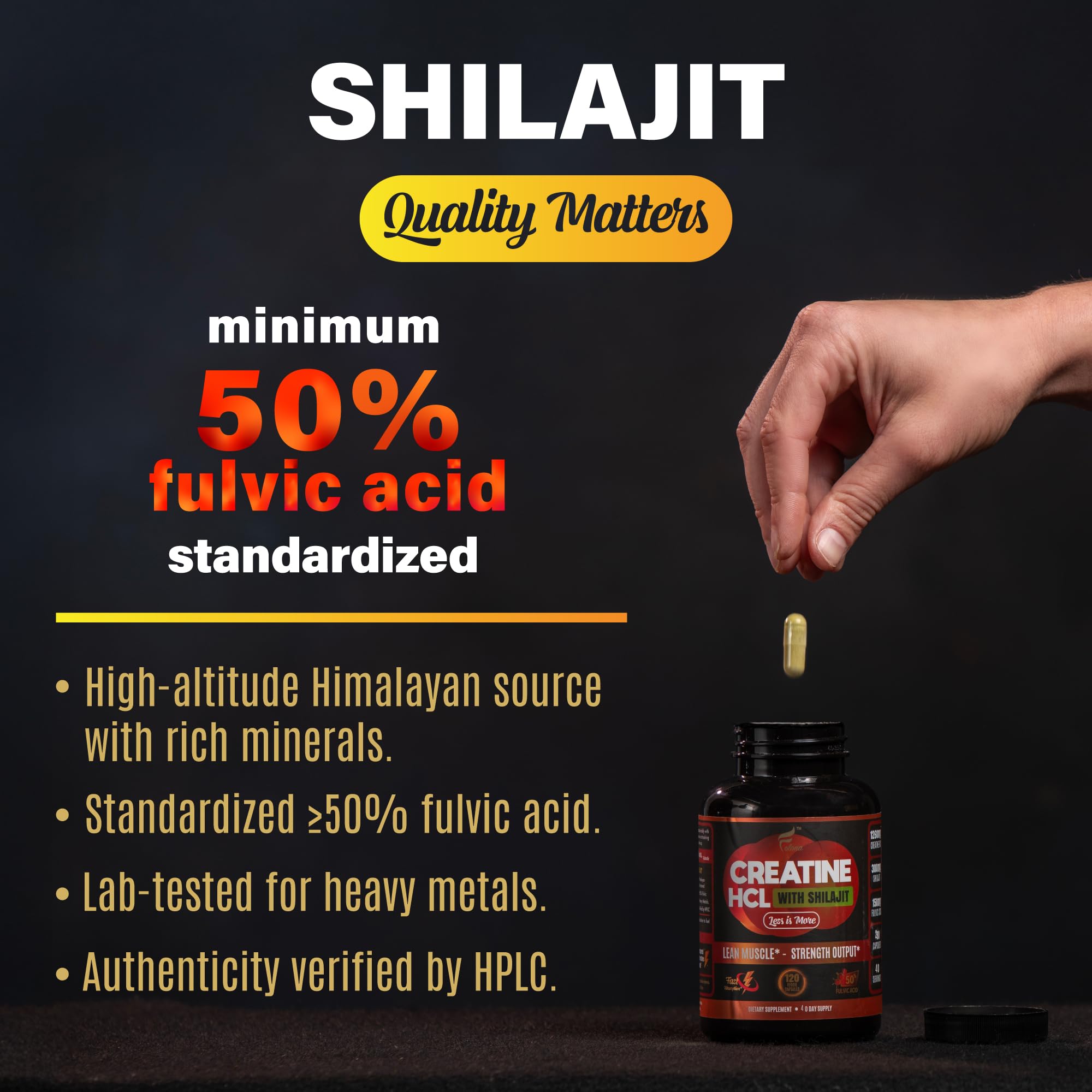 FOLONA Creatine HCl with Shilajit 90 Capsules on a wooden surface
