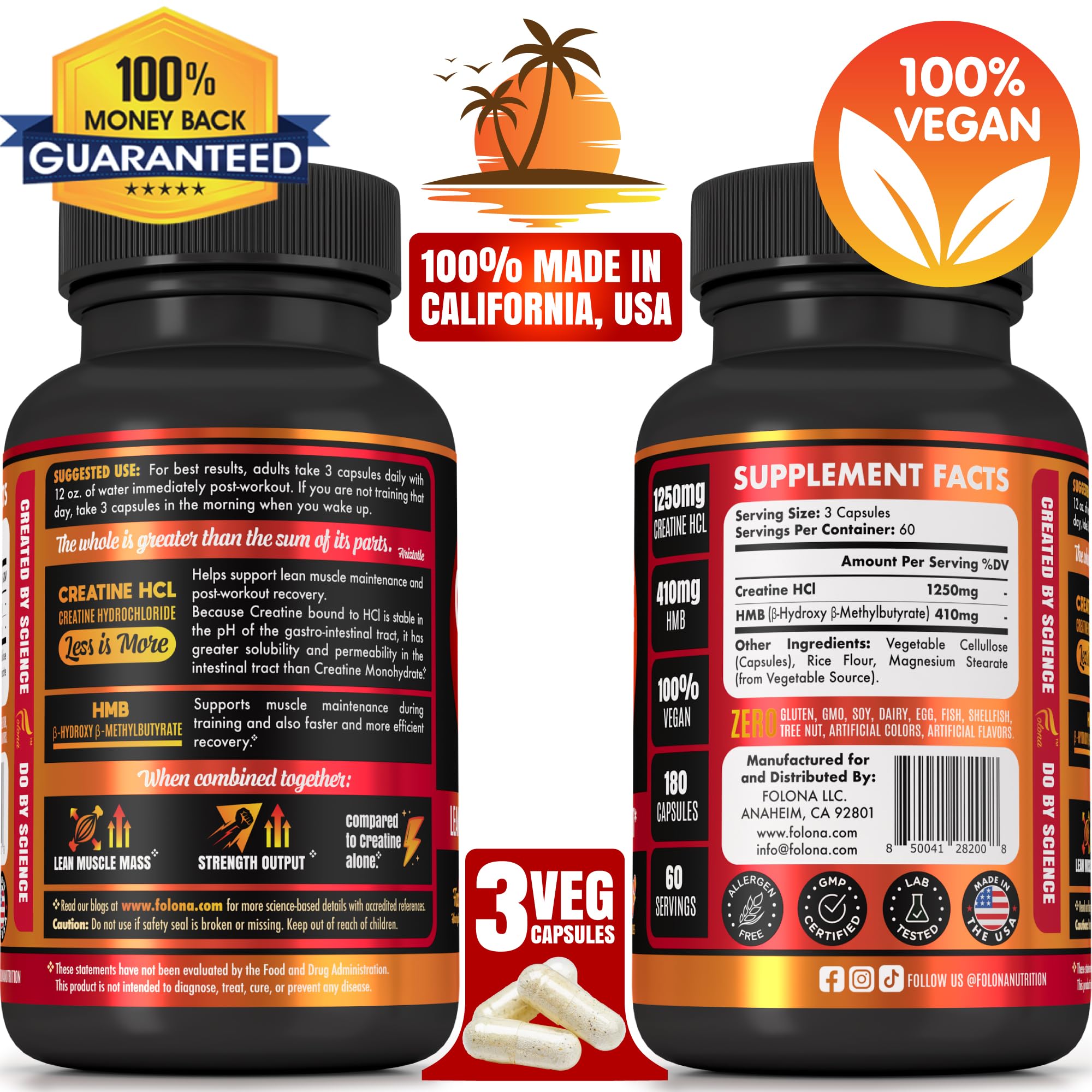 FOLONA Creatine HMB Supplement 90 Capsules packaging