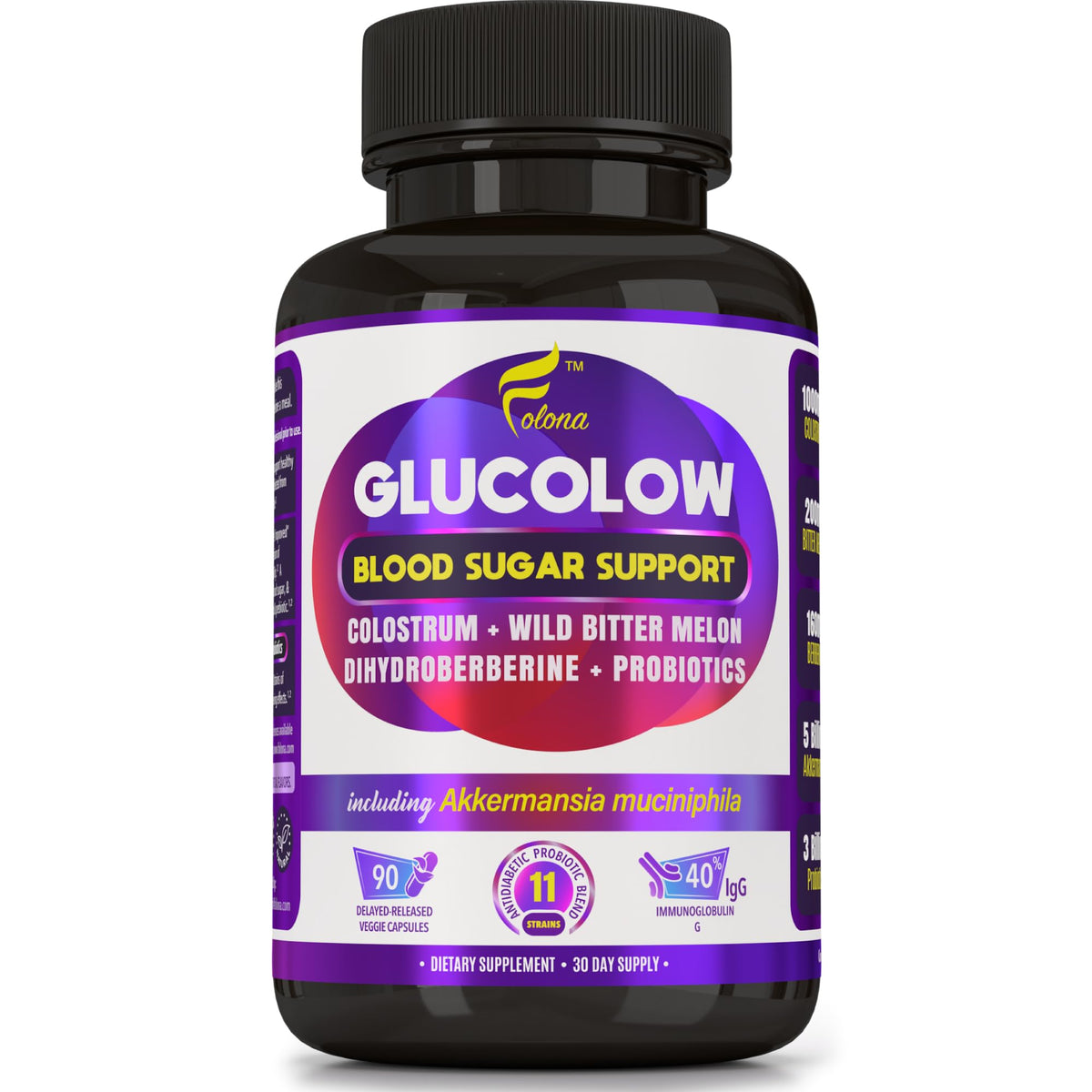 FOLONA Holistic Diabetic Support Supplement 90 capsules front view
