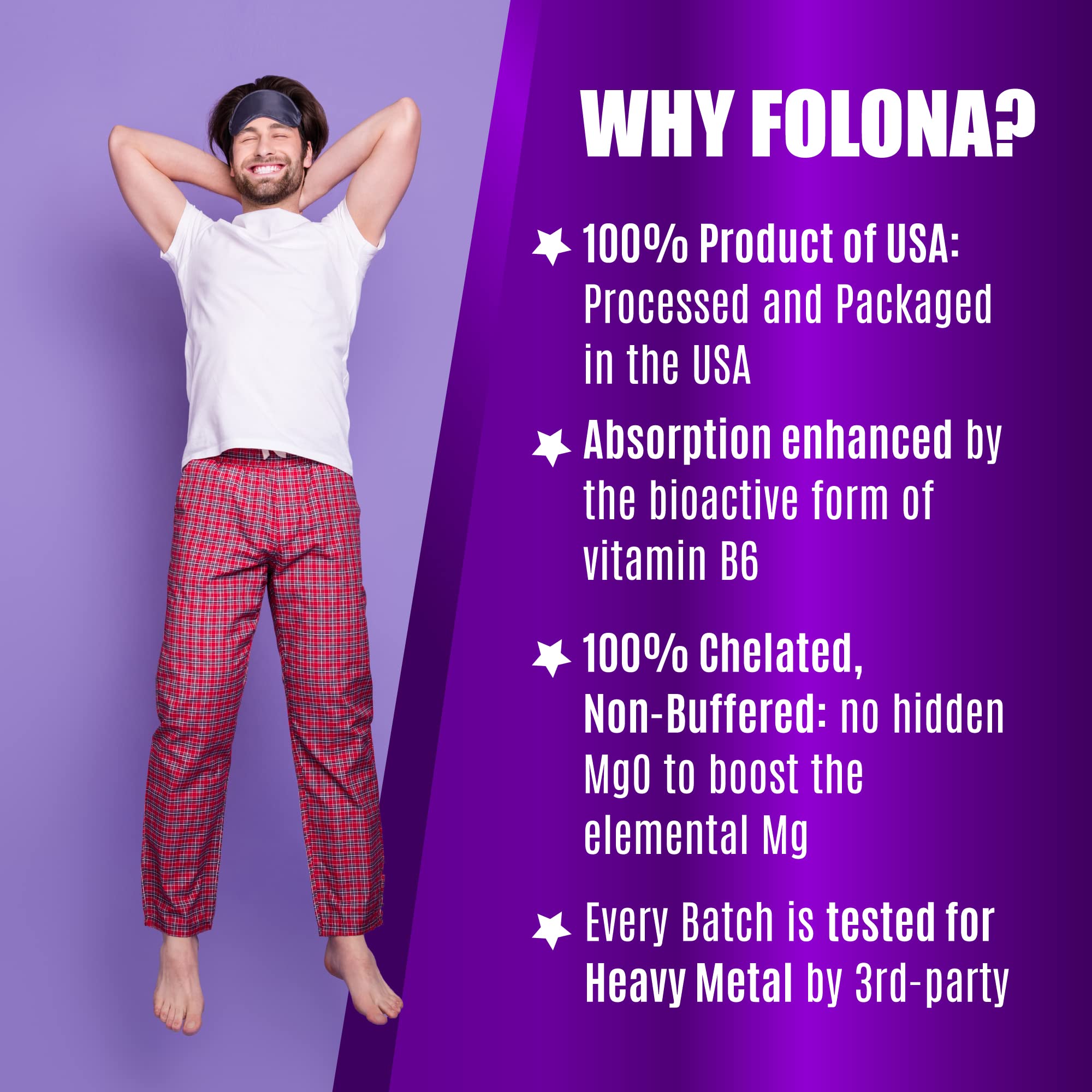 FOLONA Magnesium Glycinate capsules lifestyle scene with a glass of water