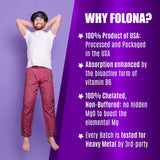 FOLONA Magnesium Glycinate capsules lifestyle scene with a glass of water