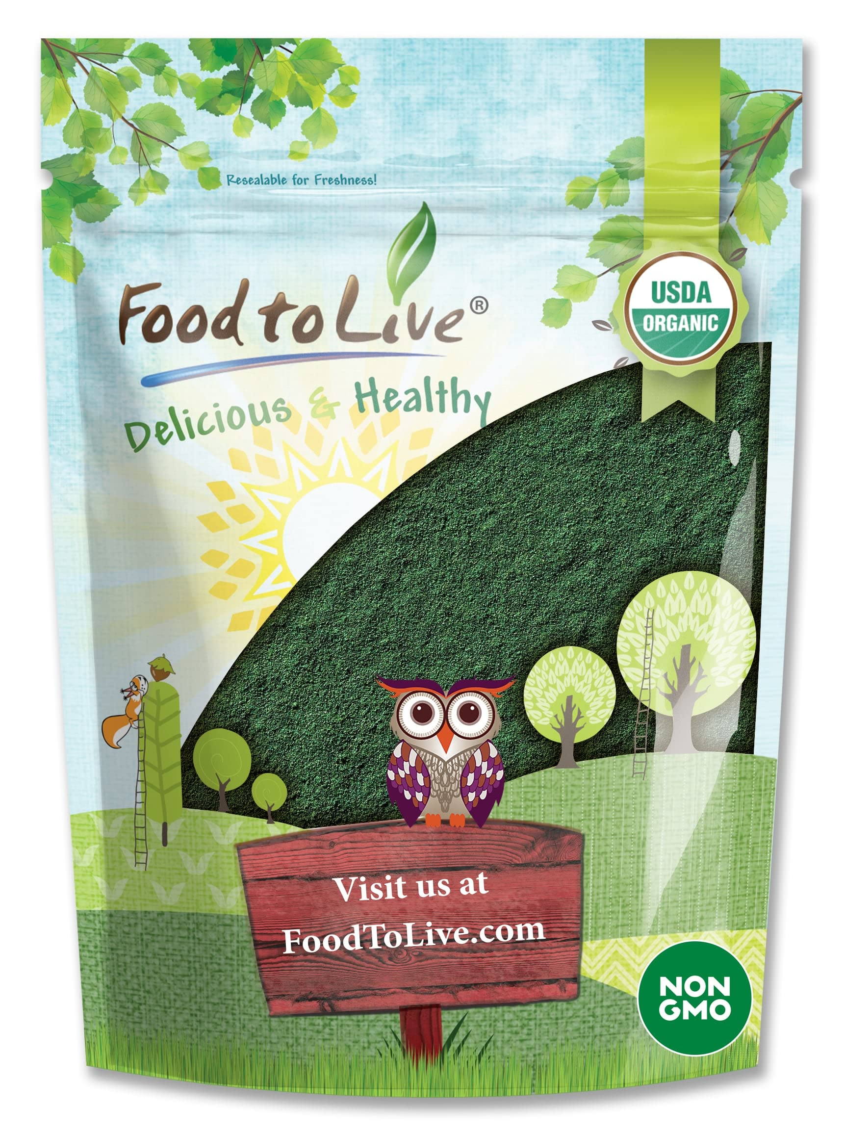Food to Live Organic Spirulina Powder 454g front view