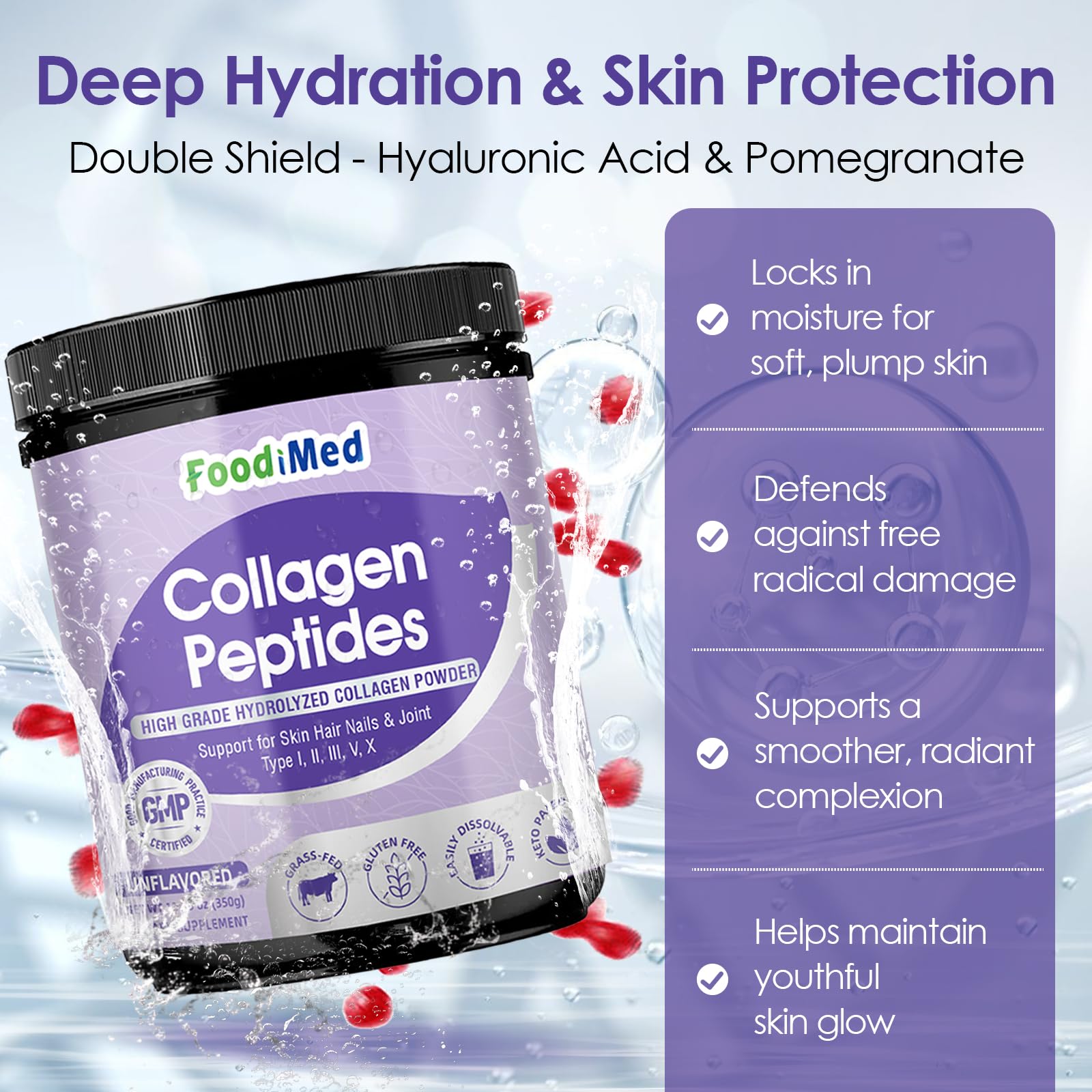 FoodiMed Multi-Collagen Complex 390g mixed in a smoothie