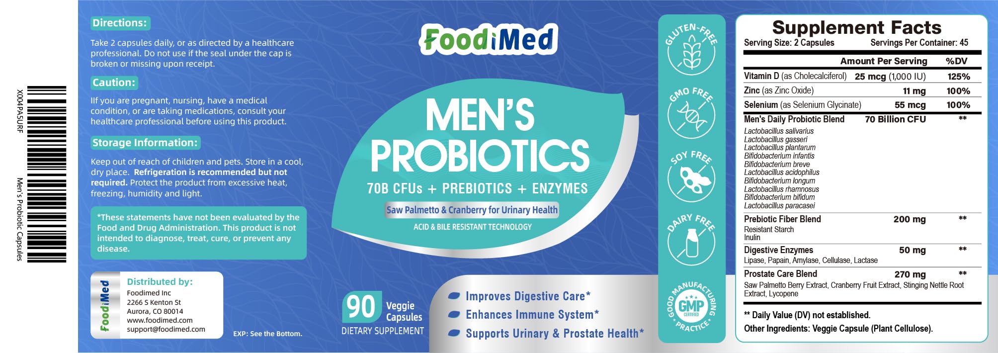 FoodiMed Probiotics for Men bottle with a measuring spoon