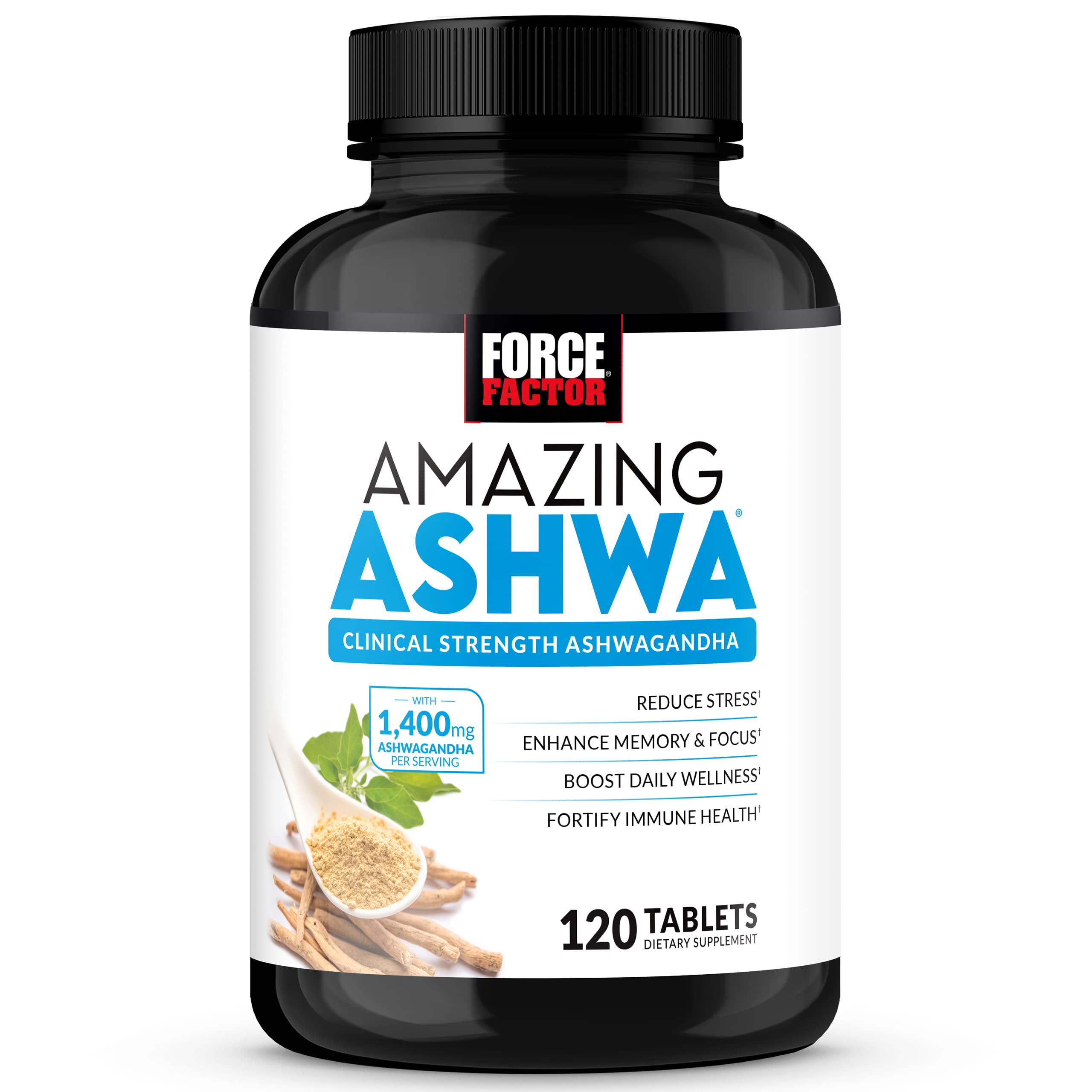 Force Factor Amazing Ashwa Ashwagandha Supplement 60 Tablets front view