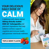 Force Factor Amazing Ashwa Soft Chews with fresh fruit backdrop