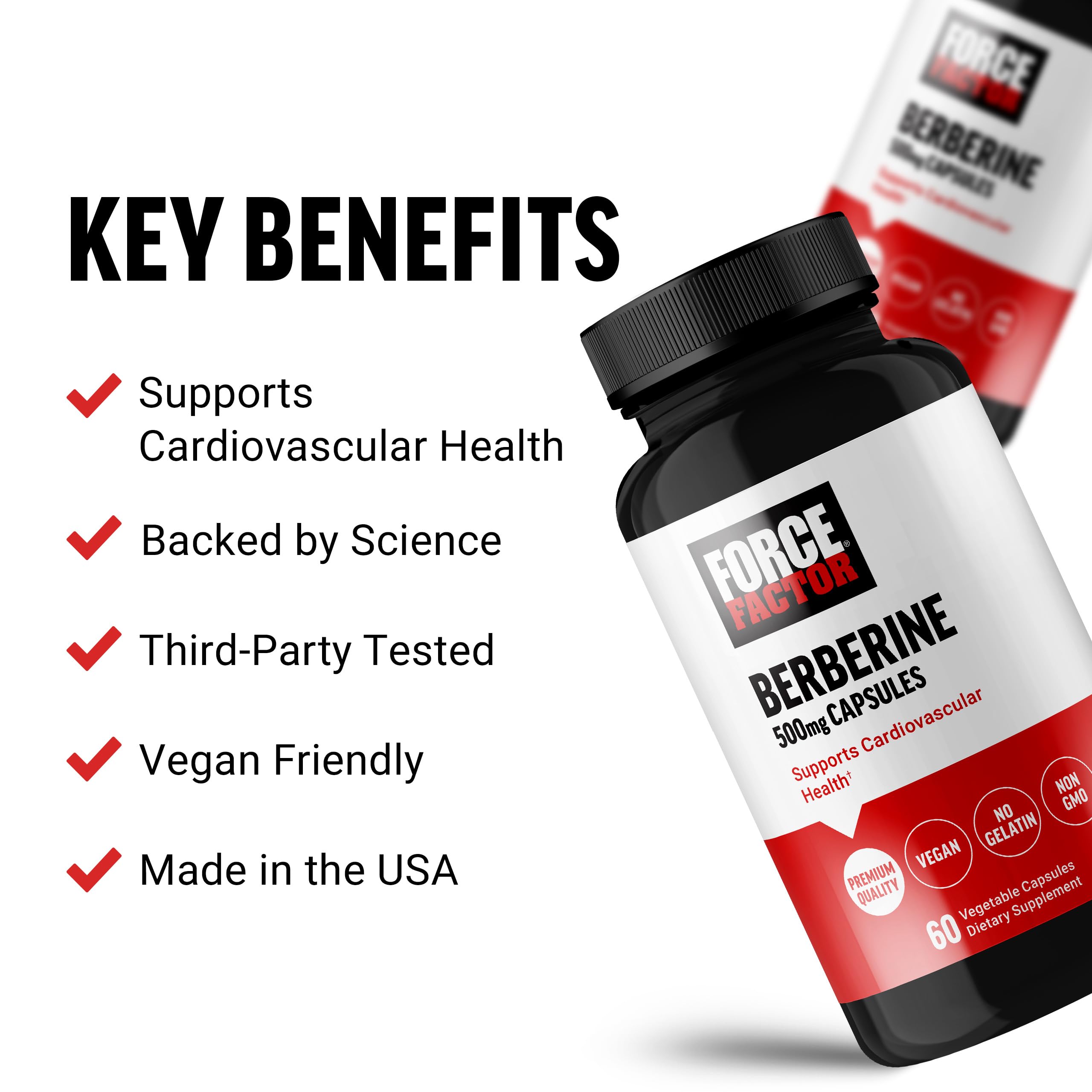 Force Factor Berberine 500mg supplement bottle side view