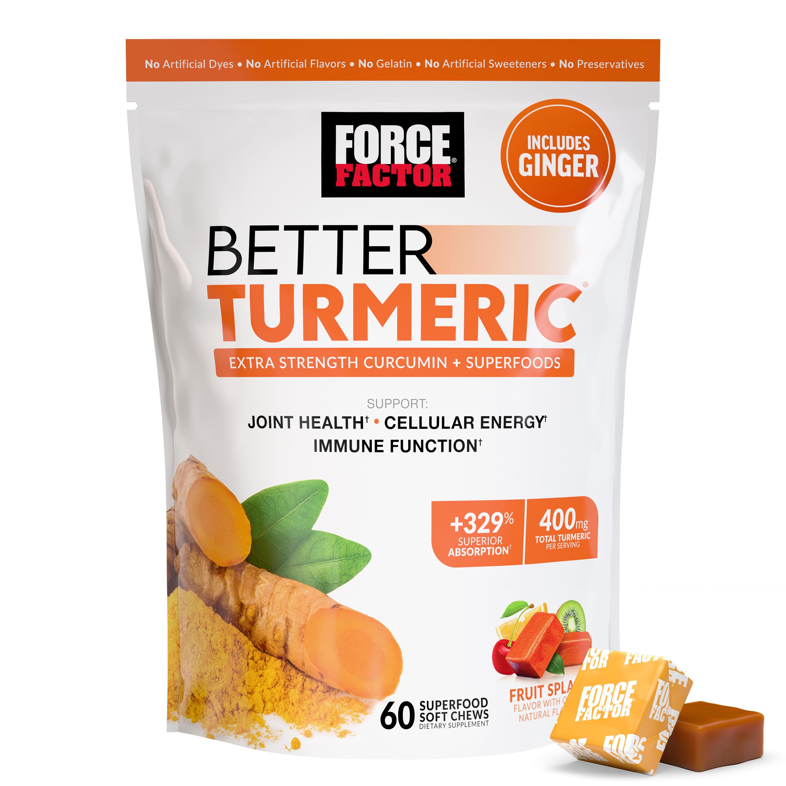 Force Factor Better Turmeric Soft Chews front view packaging