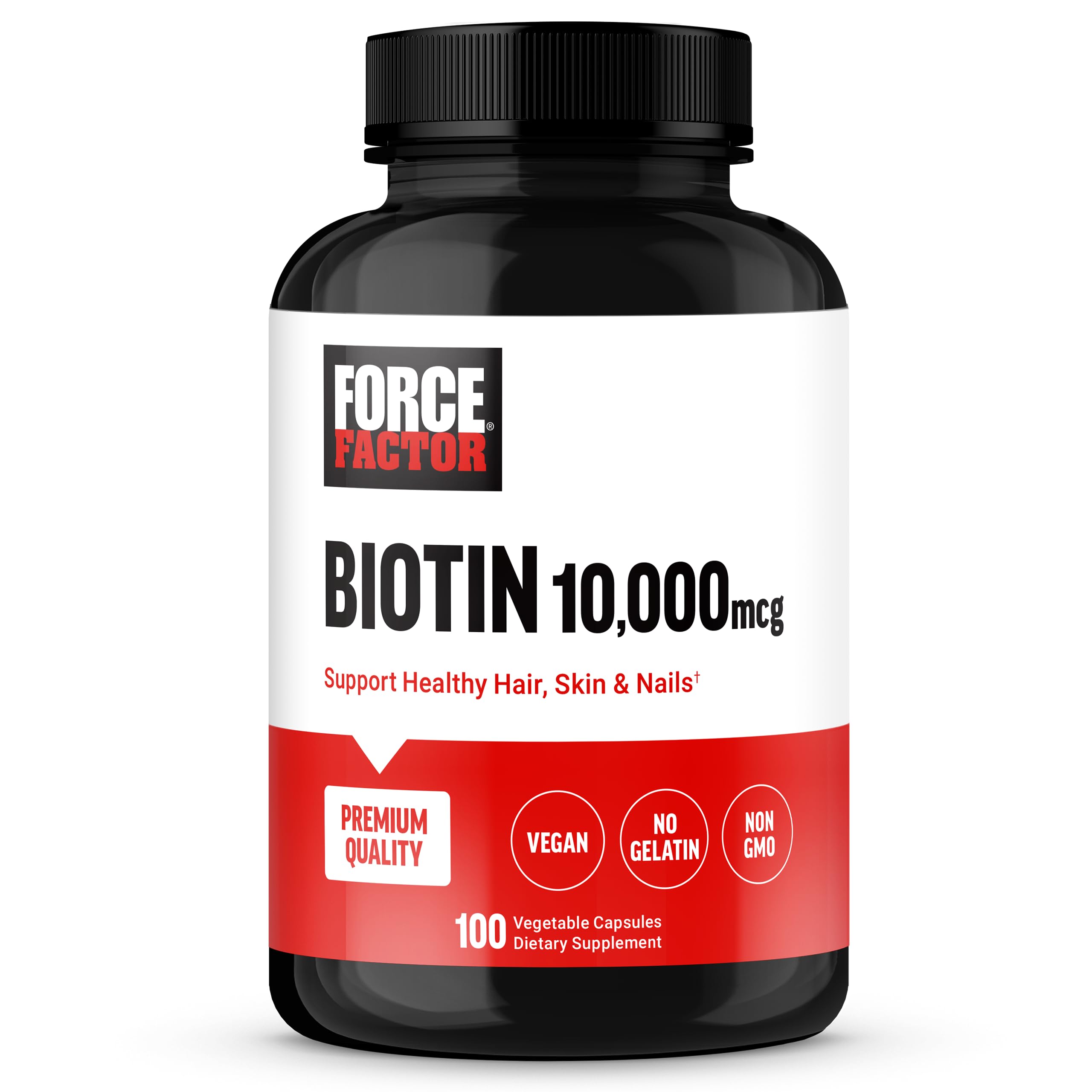 Force Factor Biotin 10000mcg capsules front view