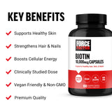 Force Factor Biotin 10000mcg capsules side view