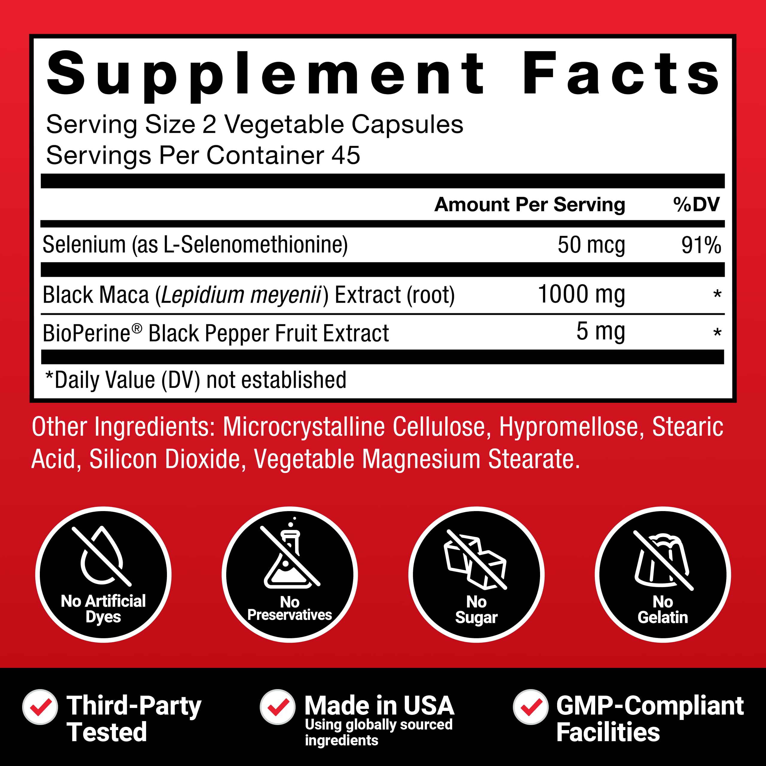 Force Factor Black Maca supplement bottle back view