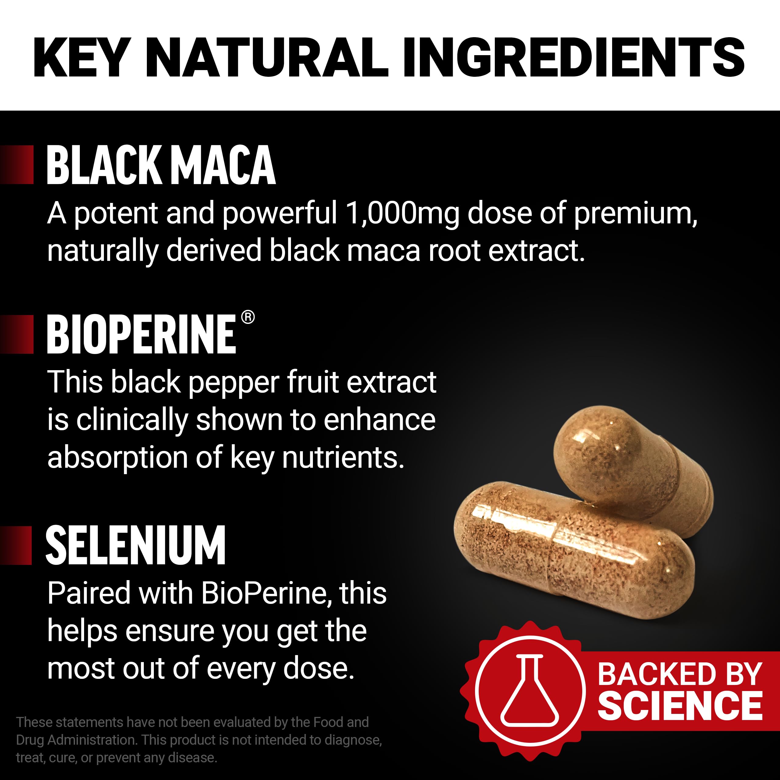 Force Factor Black Maca supplement nutritional information