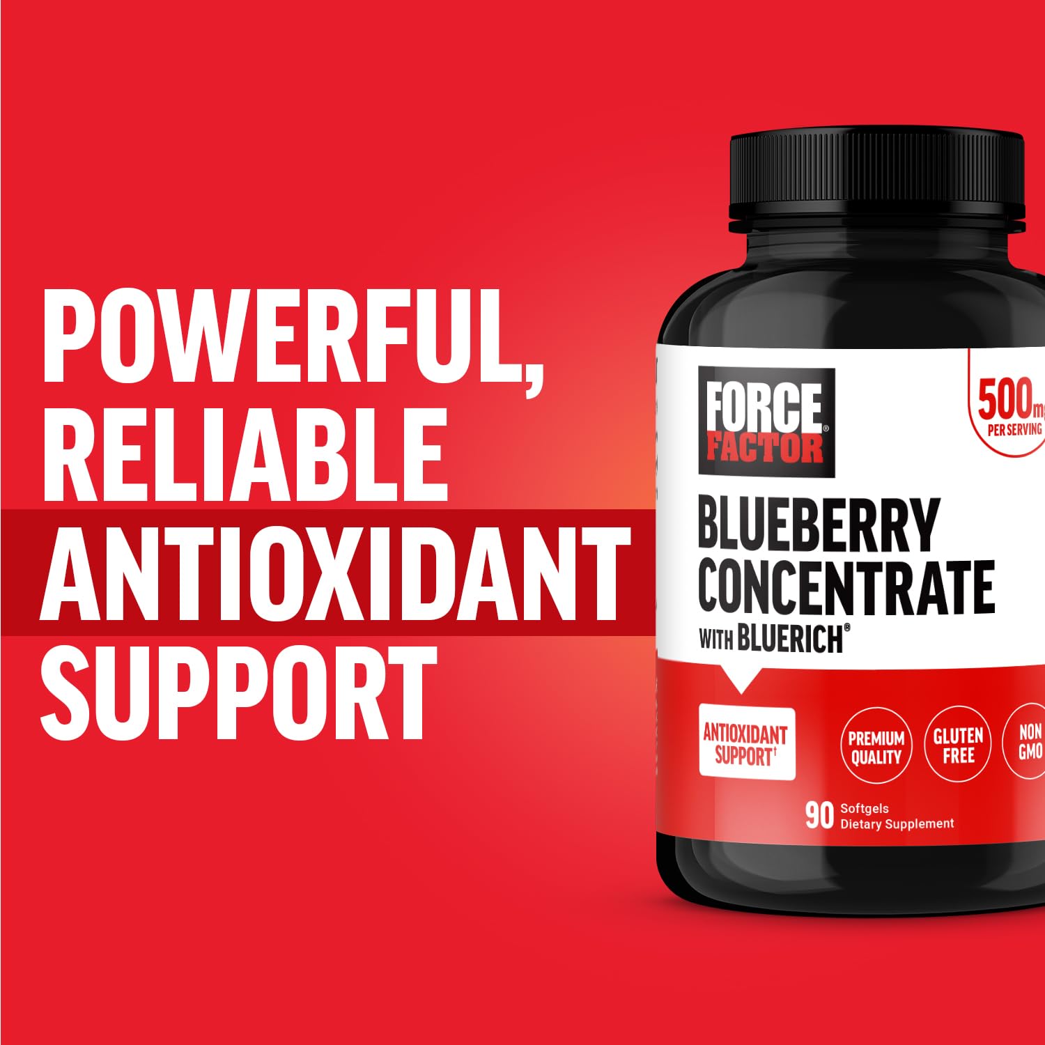Force Factor Blueberry Concentrate Softgels displayed with blueberries