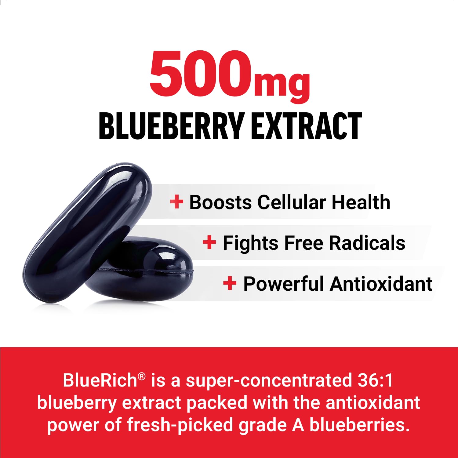 Force Factor Blueberry Concentrate Softgels side view with softgels