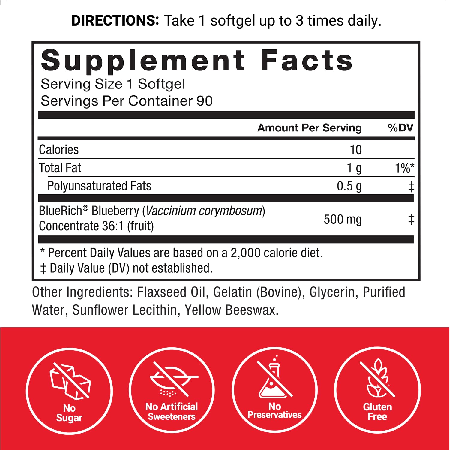 Force Factor Blueberry Concentrate Softgels with a measuring spoon