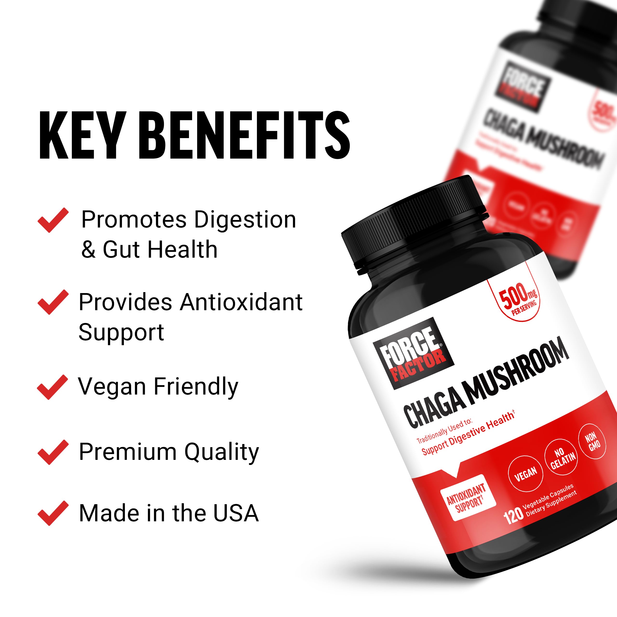 Force Factor Chaga Mushroom Capsules 125g back view