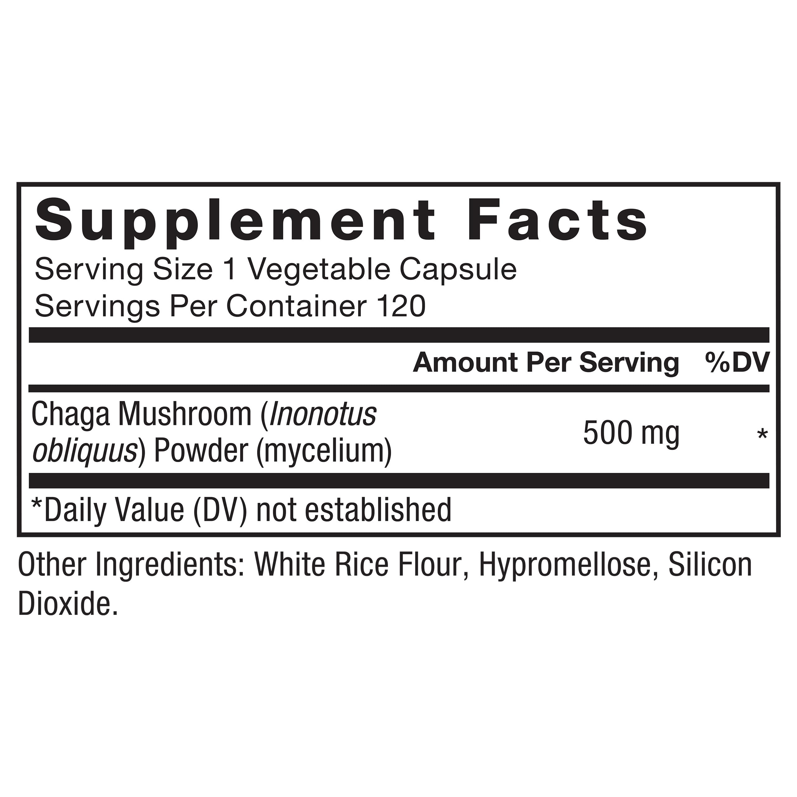 Force Factor Chaga Mushroom Capsules 125g on a wooden table