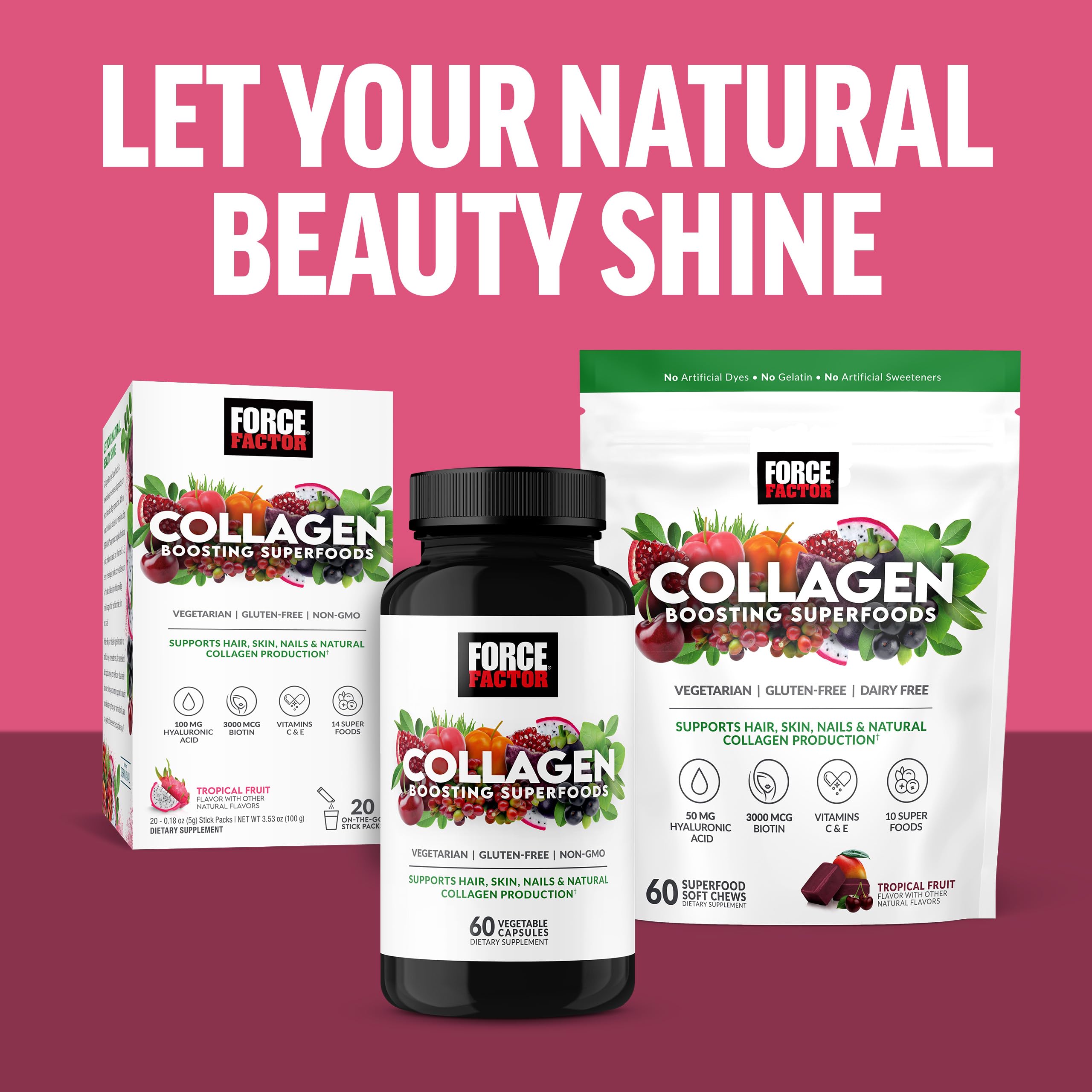 Force Factor Collagen support Superfoods Capsules displayed with lifestyle elements
