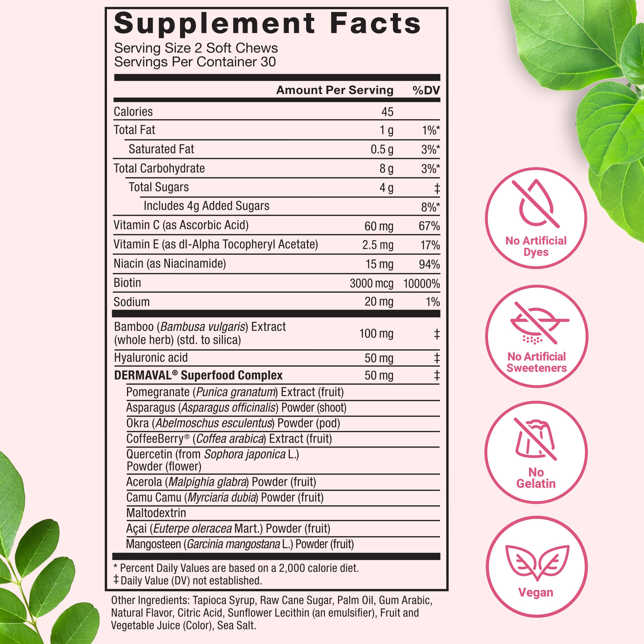 Force Factor Collagen support Superfoods Soft Chews nutritional information