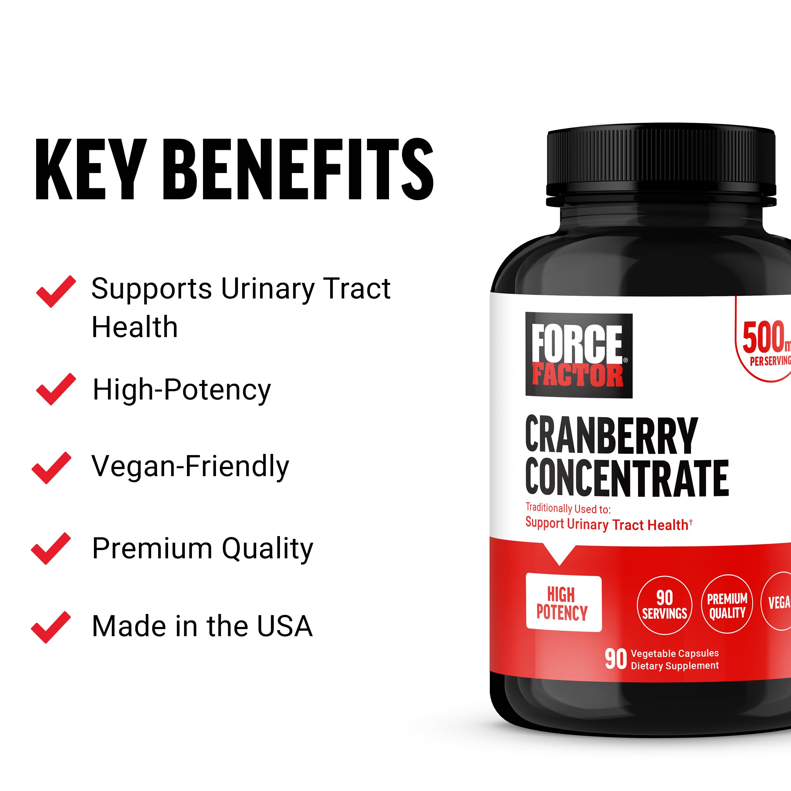 Force Factor Cranberry Concentrate Capsules 500mg back view