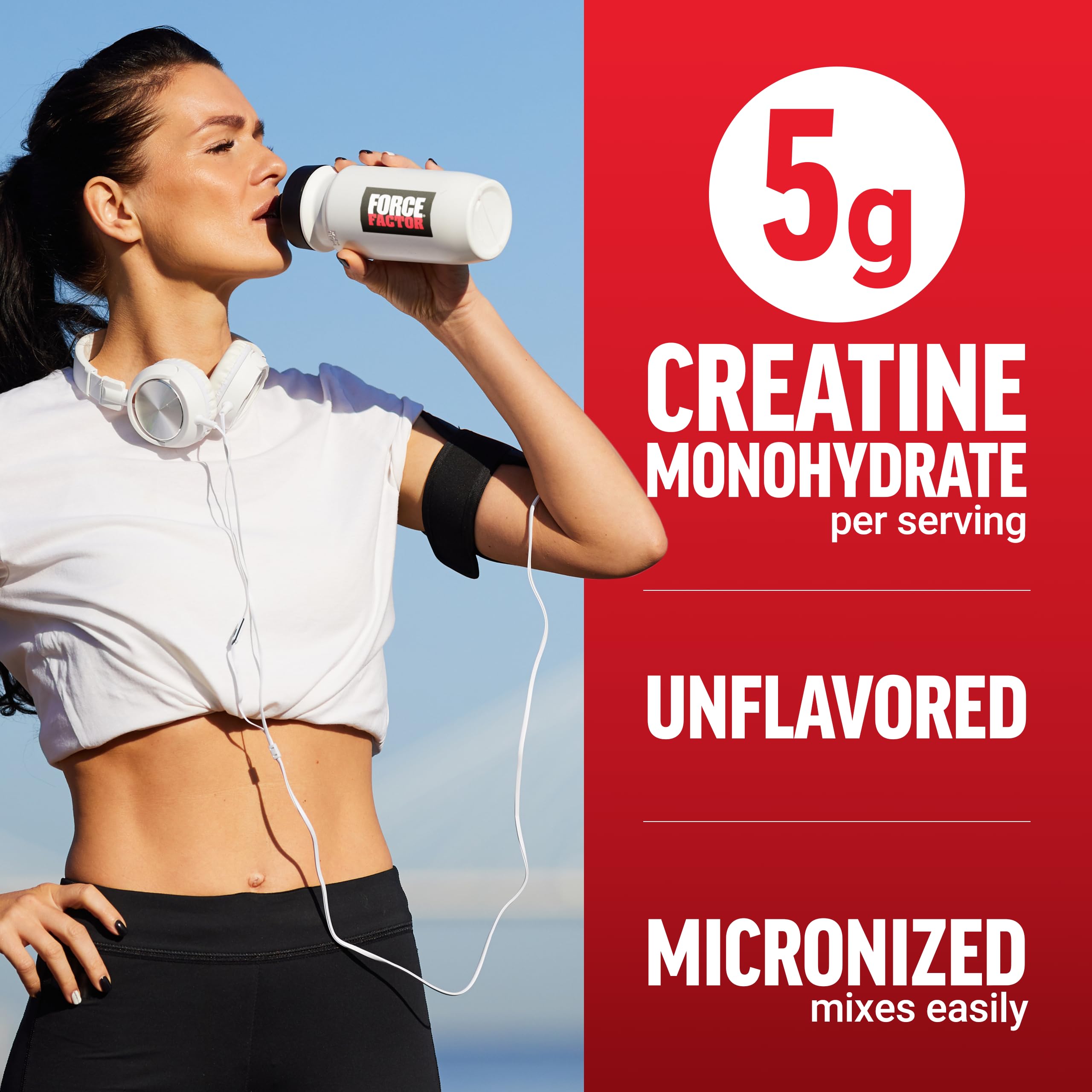 Force Factor Creatine Monohydrate Powder 1000g with gym equipment