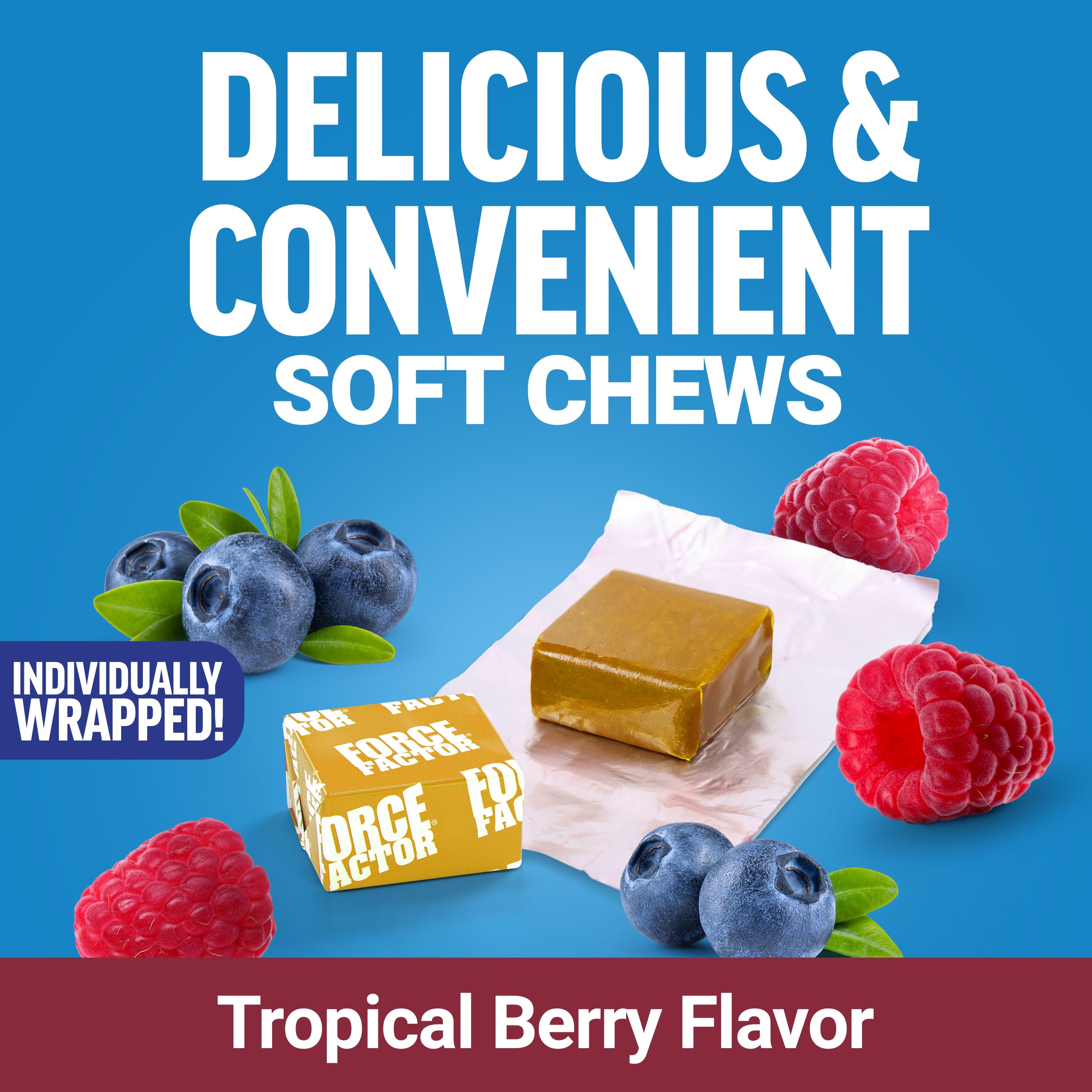 Force Factor Daily Relief Joint Soft Chews close-up showing Boswellia and turmeric