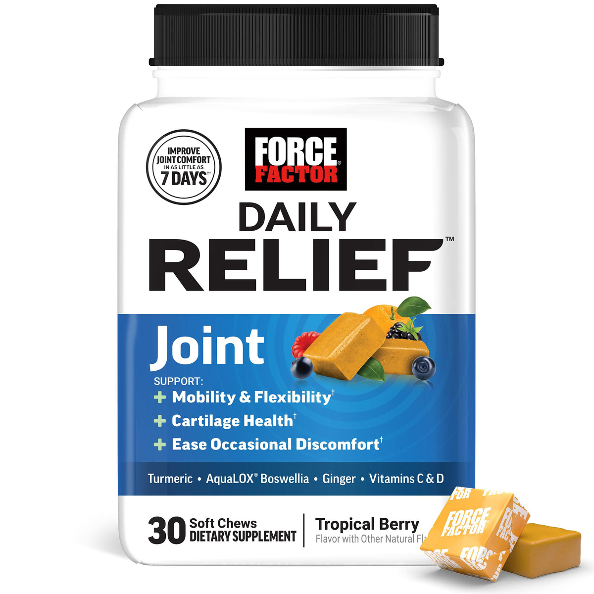 Force Factor Daily Relief Joint Soft Chews Tropical Berry flavour front view