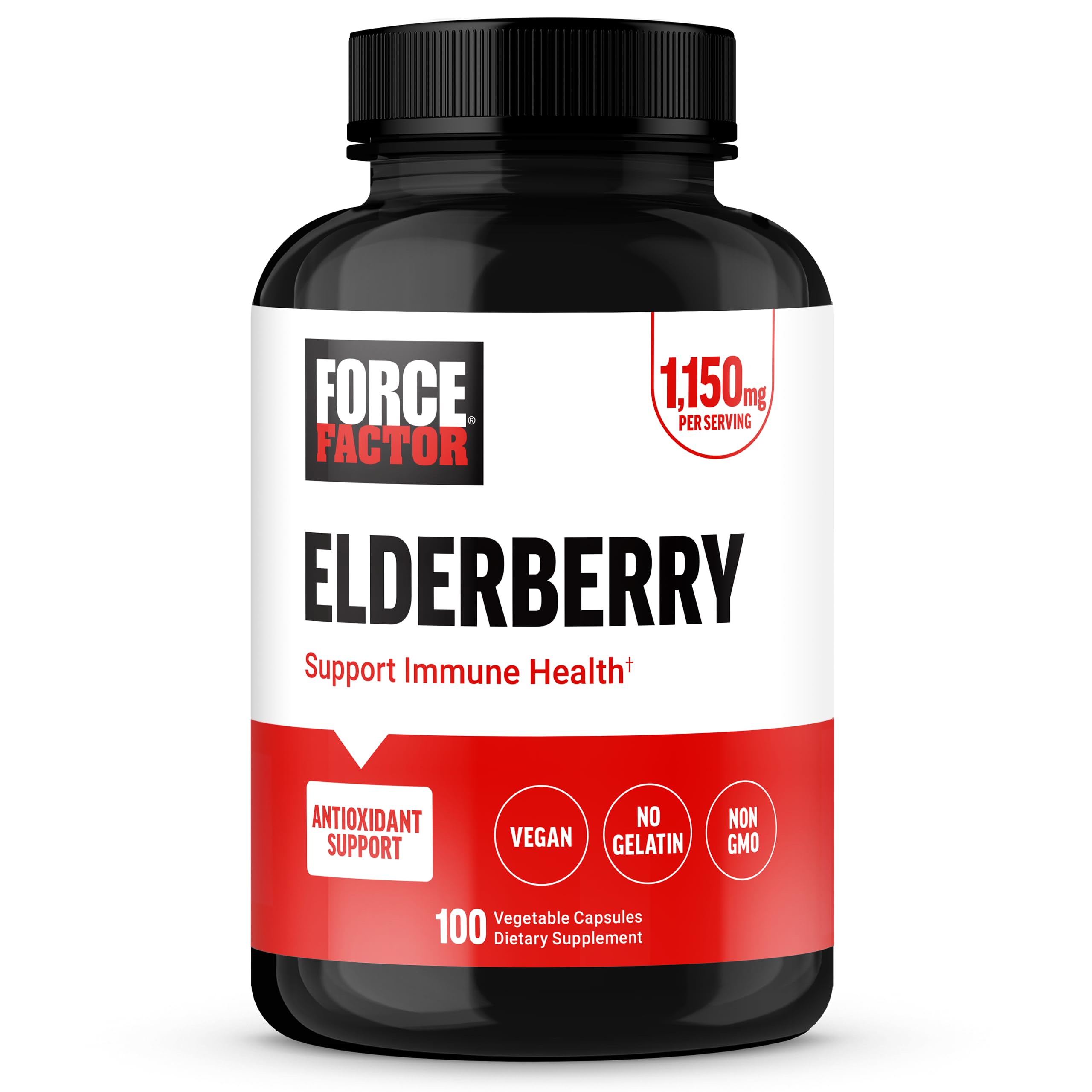 Force Factor Elderberry Capsules front view with packaging