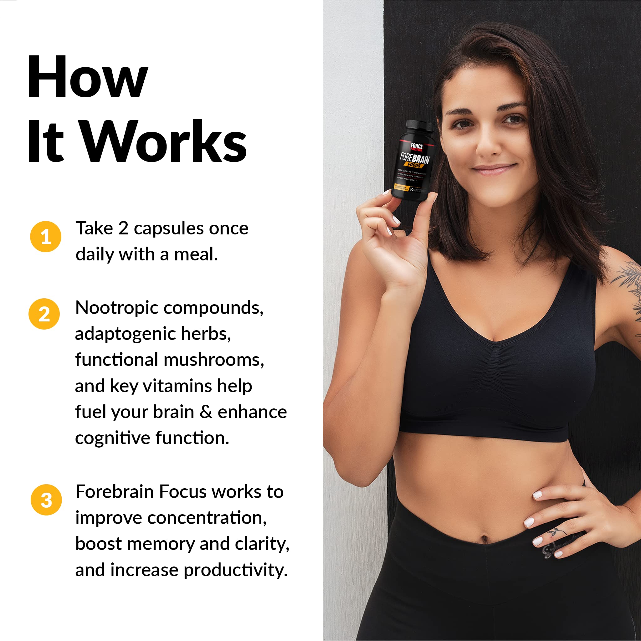 Force Factor Forebrain Focus Brain Supplement lifestyle scene on desk
