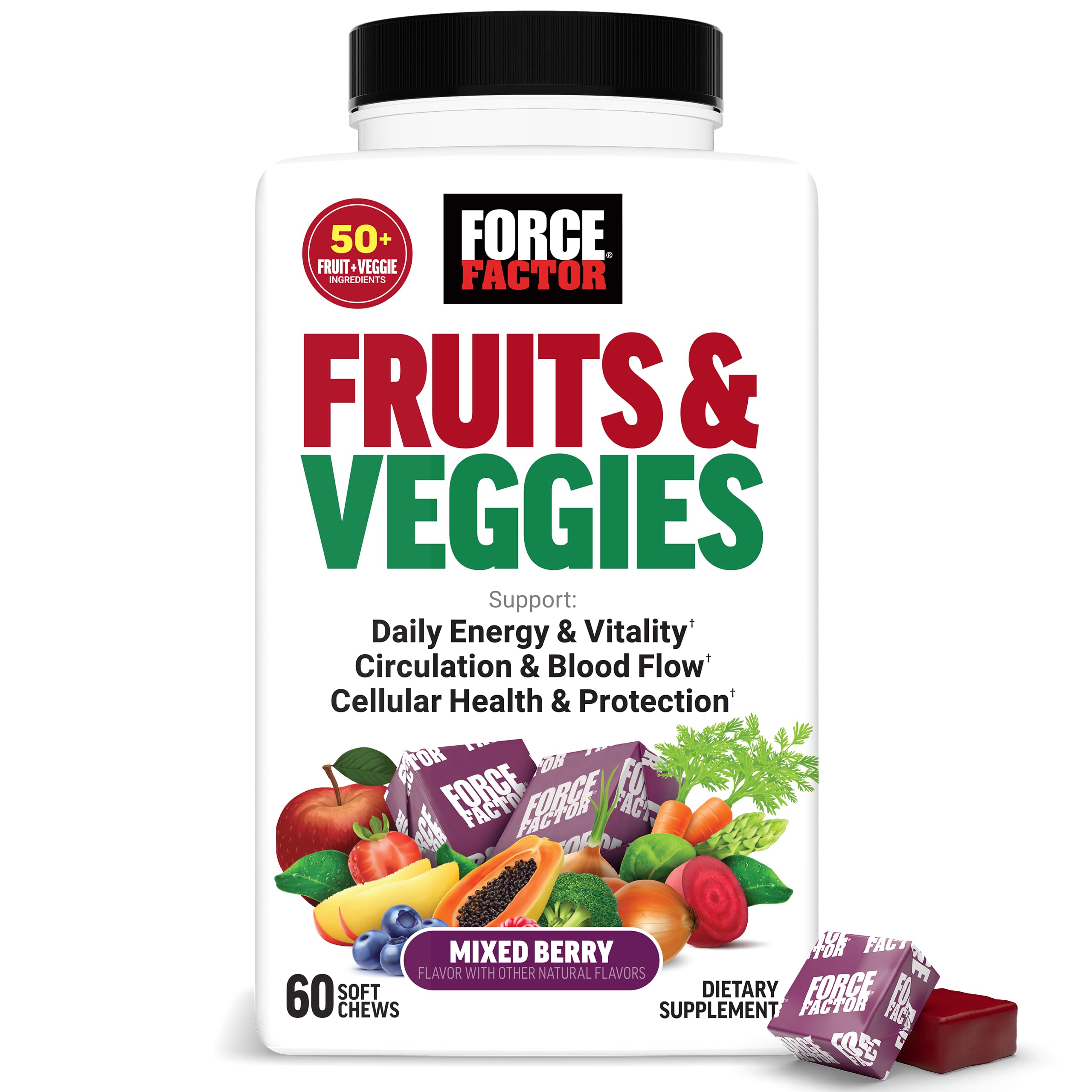 Force Factor Fruits & Veggies Soft Chews 425g front view