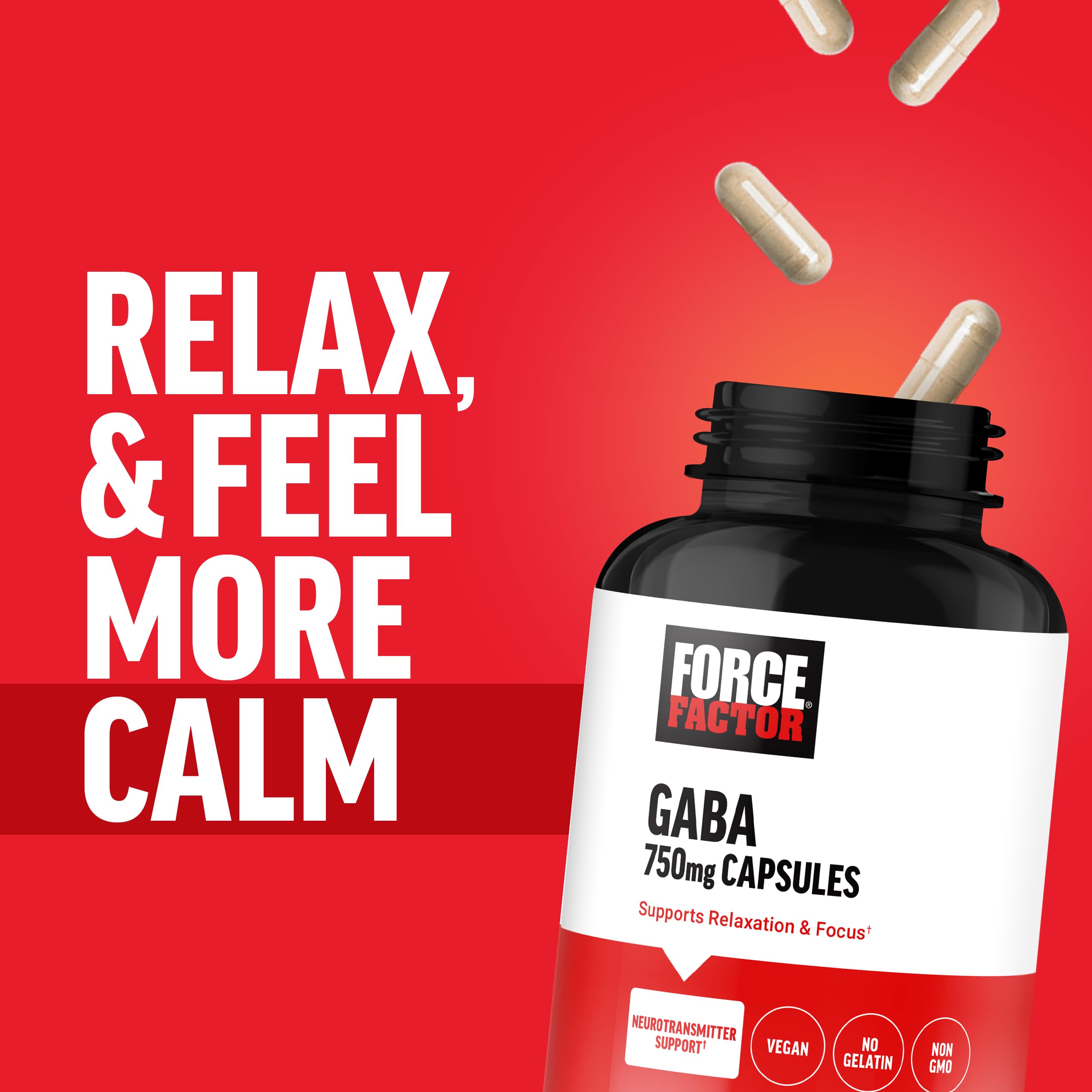 Force Factor GABA 750mg Capsules with a measuring spoon
