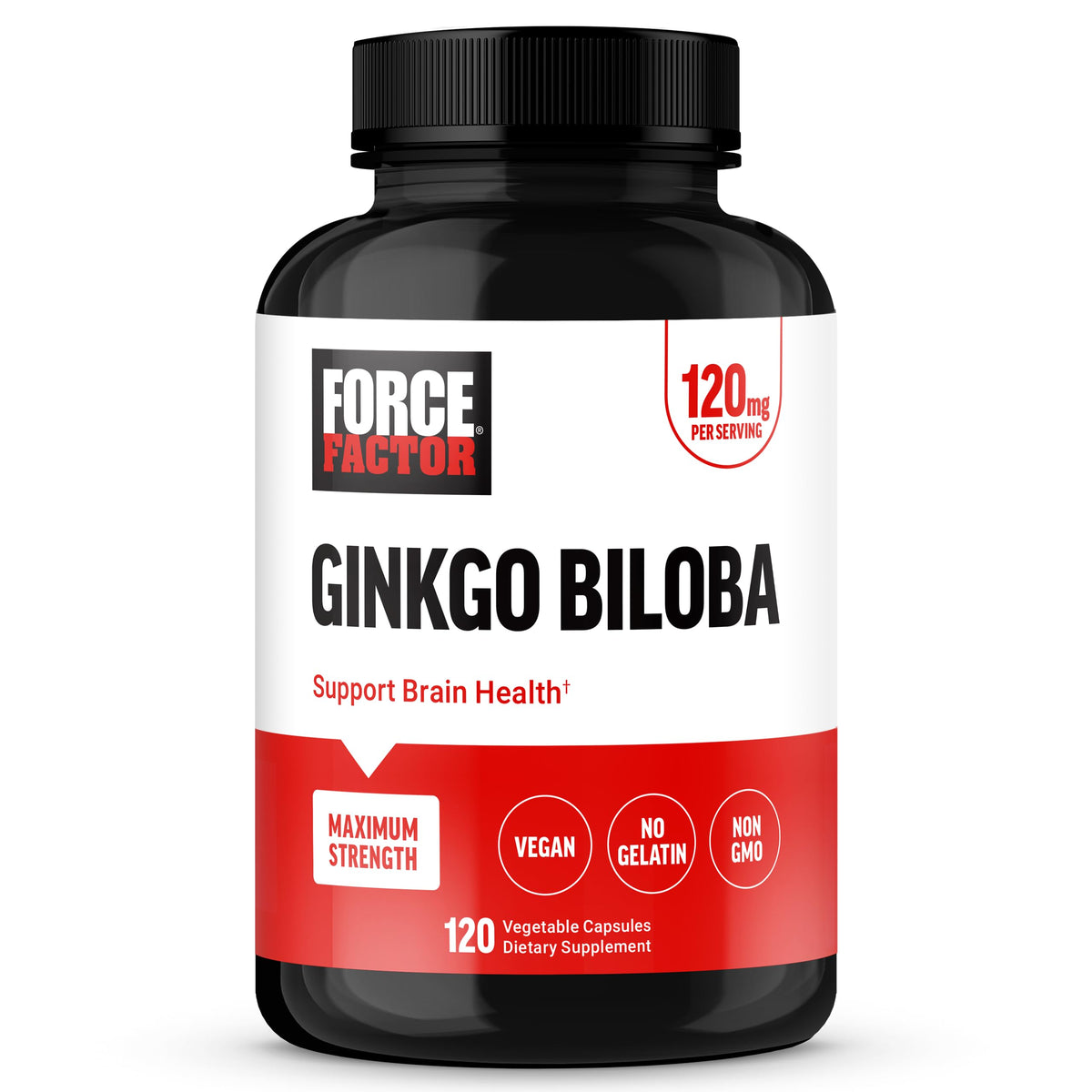 Force Factor Ginkgo Biloba 120mg capsules front view