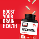 Force Factor Ginkgo Biloba 120mg capsules on a wooden table