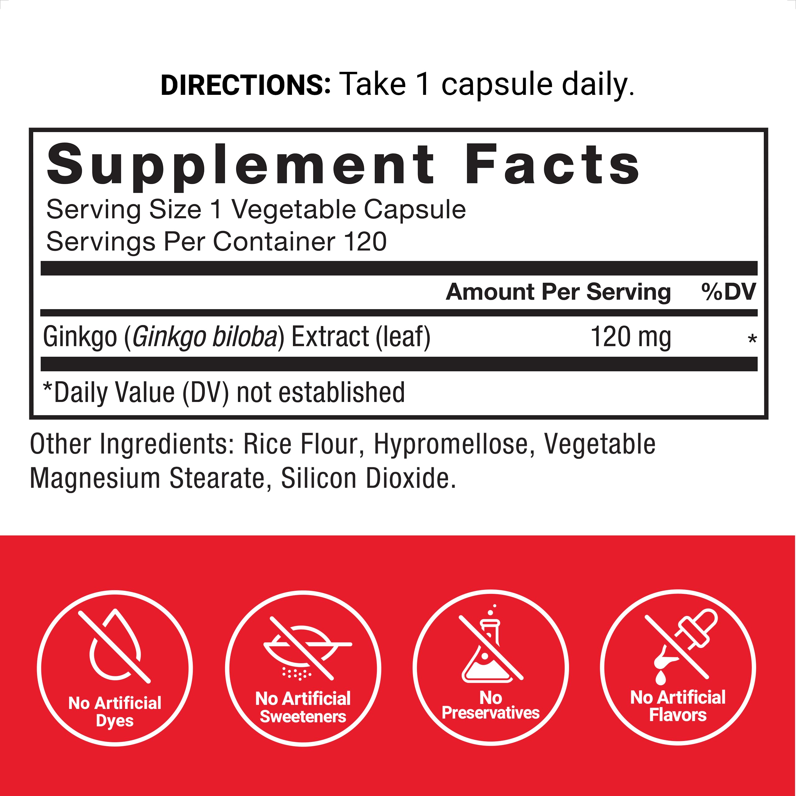 Force Factor Ginkgo Biloba 120mg capsules with ingredients