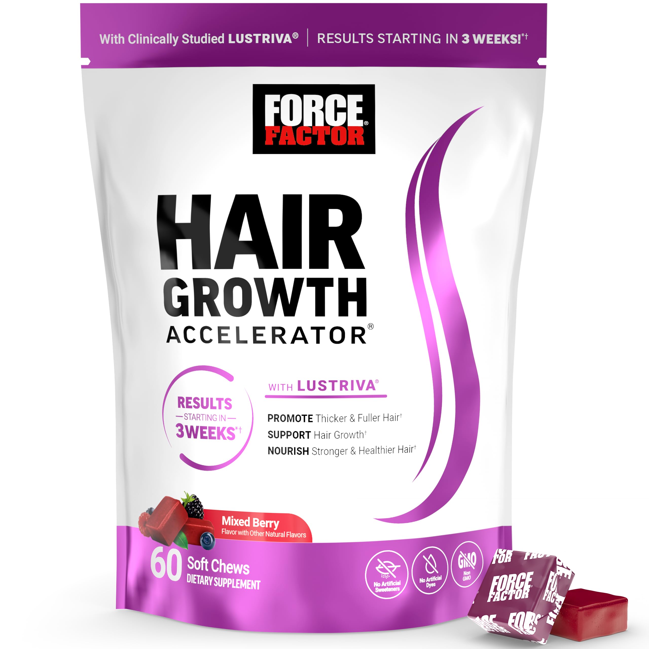 Force Factor Hair Growth Accelerator Soft Chews packaging front view