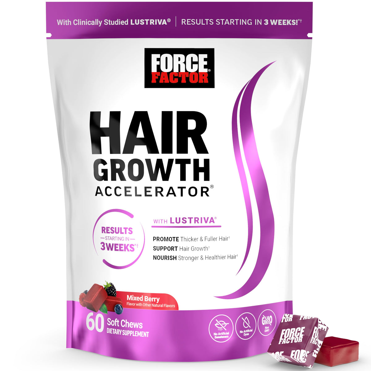 Force Factor Hair Growth Accelerator Soft Chews packaging front view