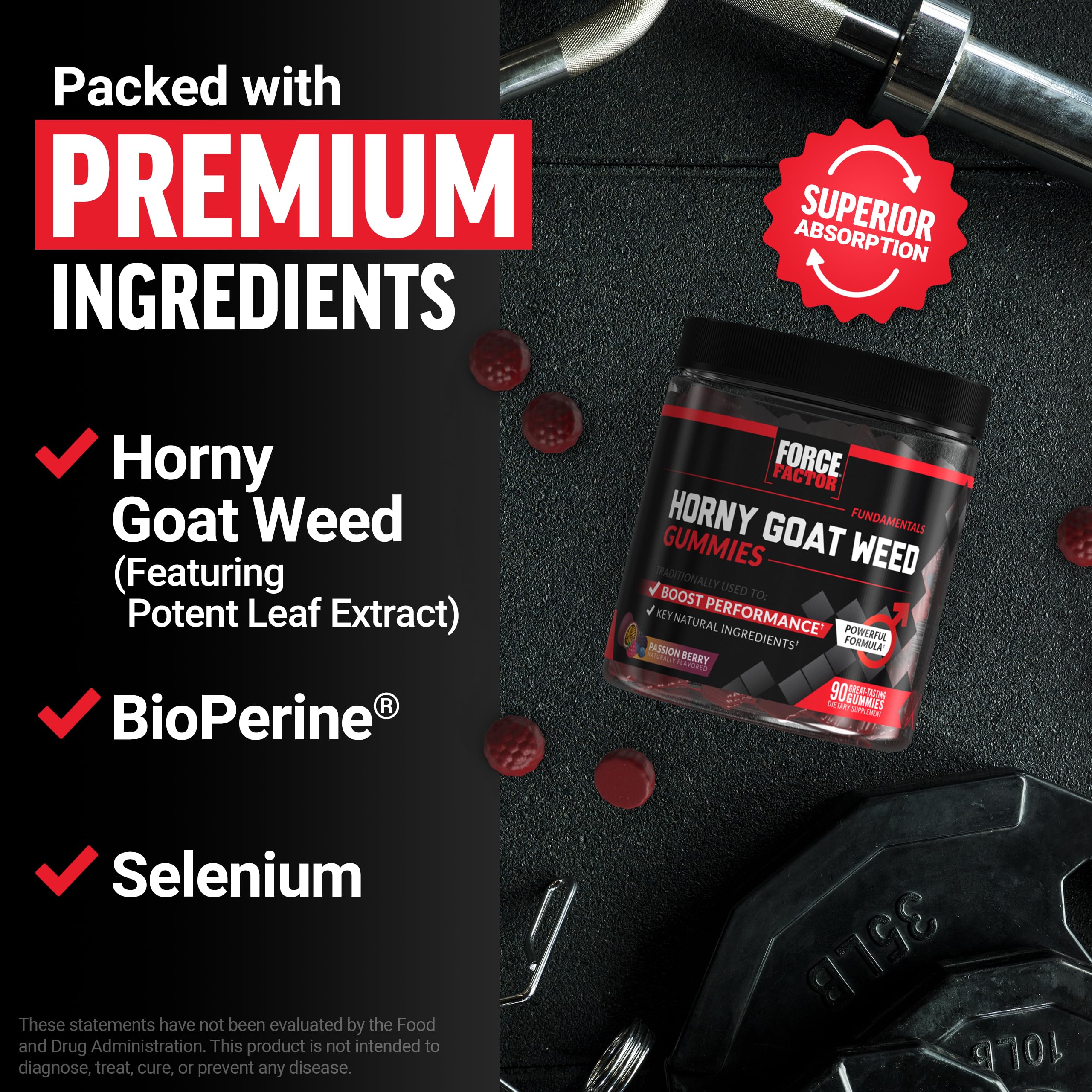 Force Factor Horny Goat Weed Gummies on a wooden table